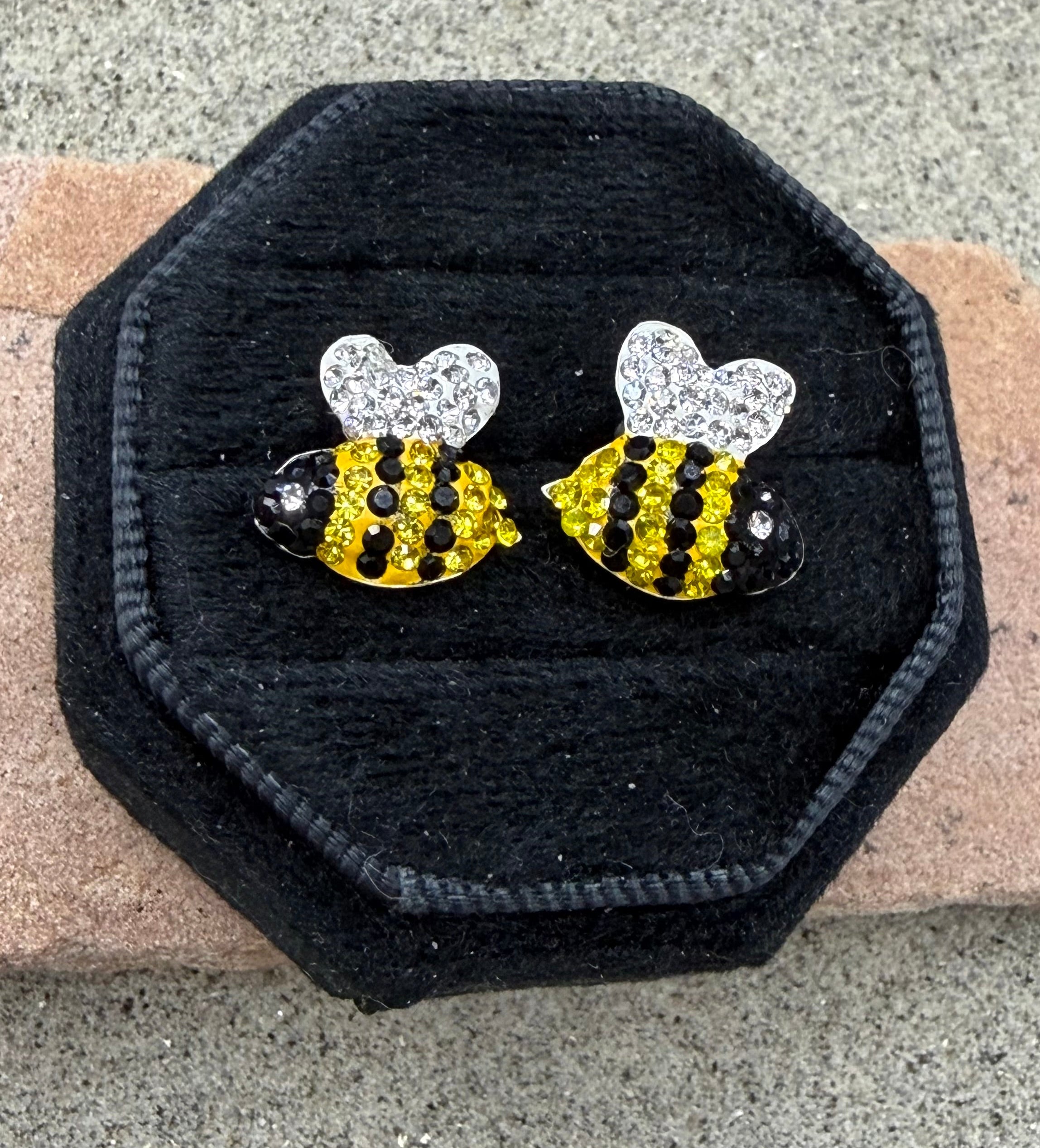 Bumble Bee CZ Sterling Silver Stud Earrings