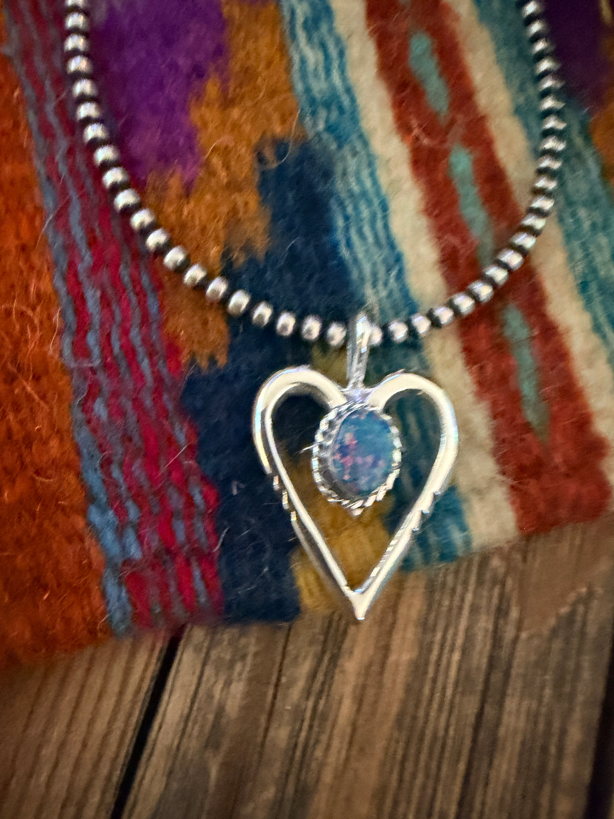 Handcrafted Sterling Silver & Blue Opal Heart Pendant by Joseph Martinez