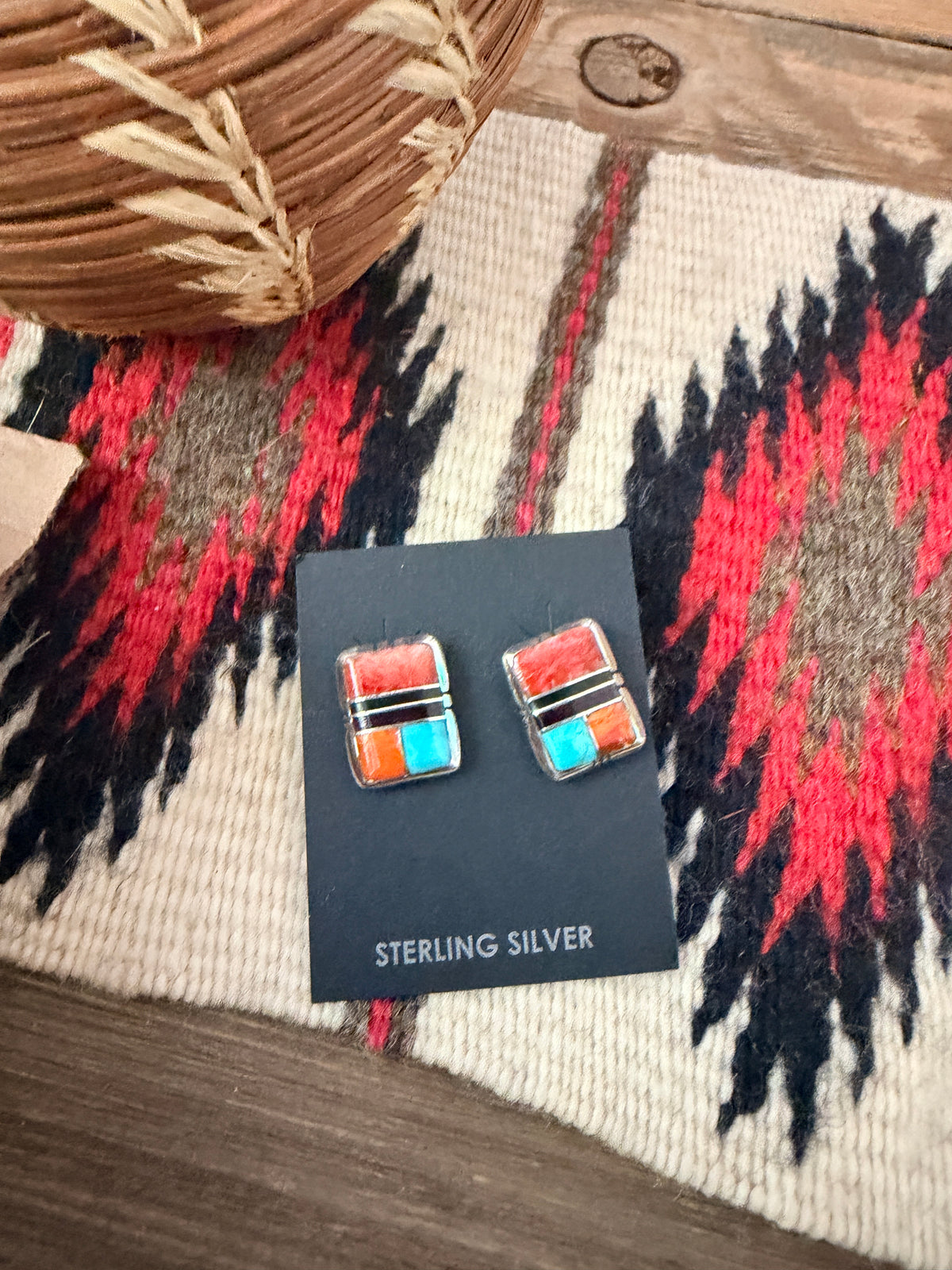 Handcrafted Multi Stone & Sterling Silver Inlay Stud Earrings