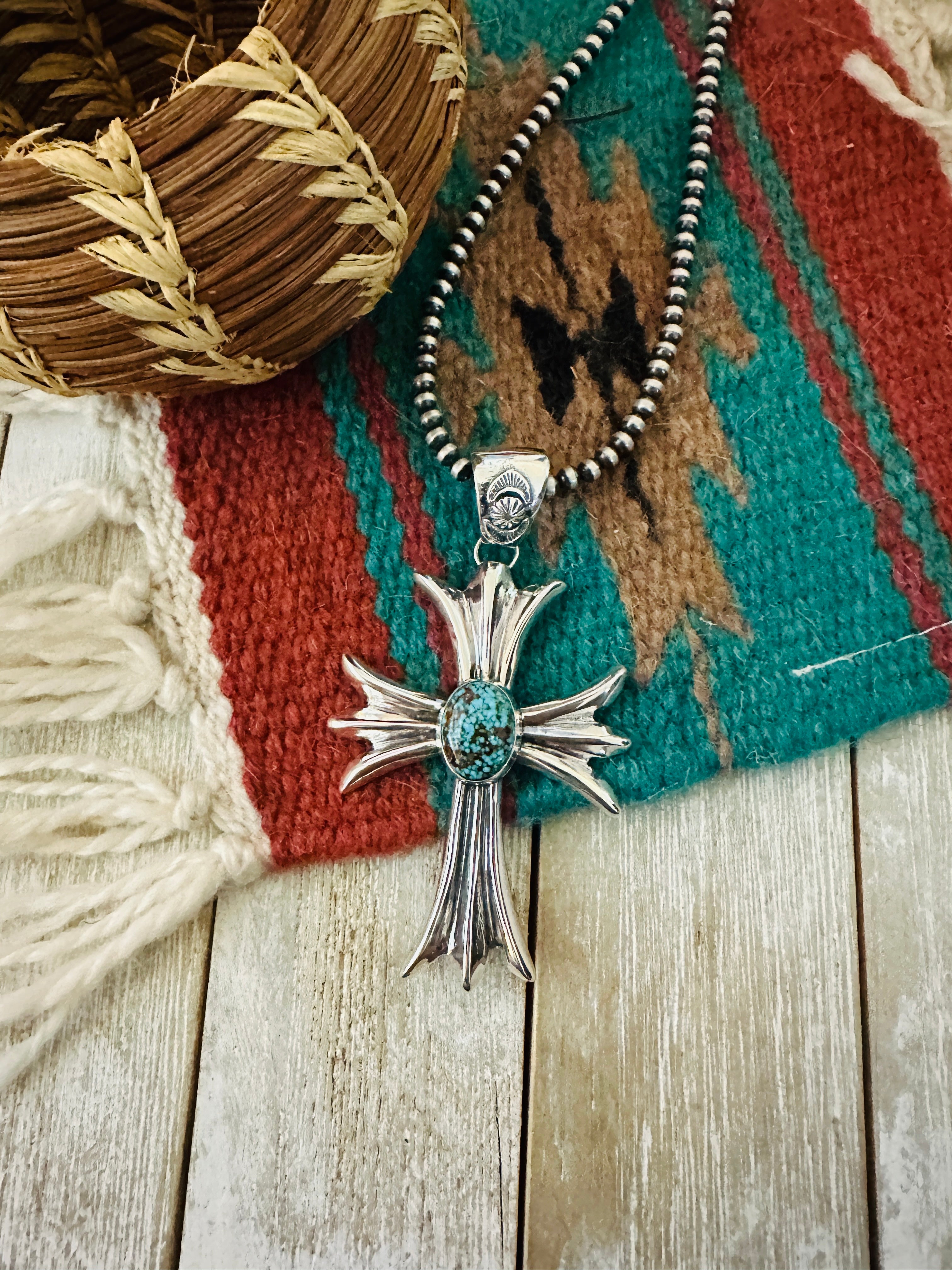 Handcrafted Sterling Silver & Turquoise Cross Pendant