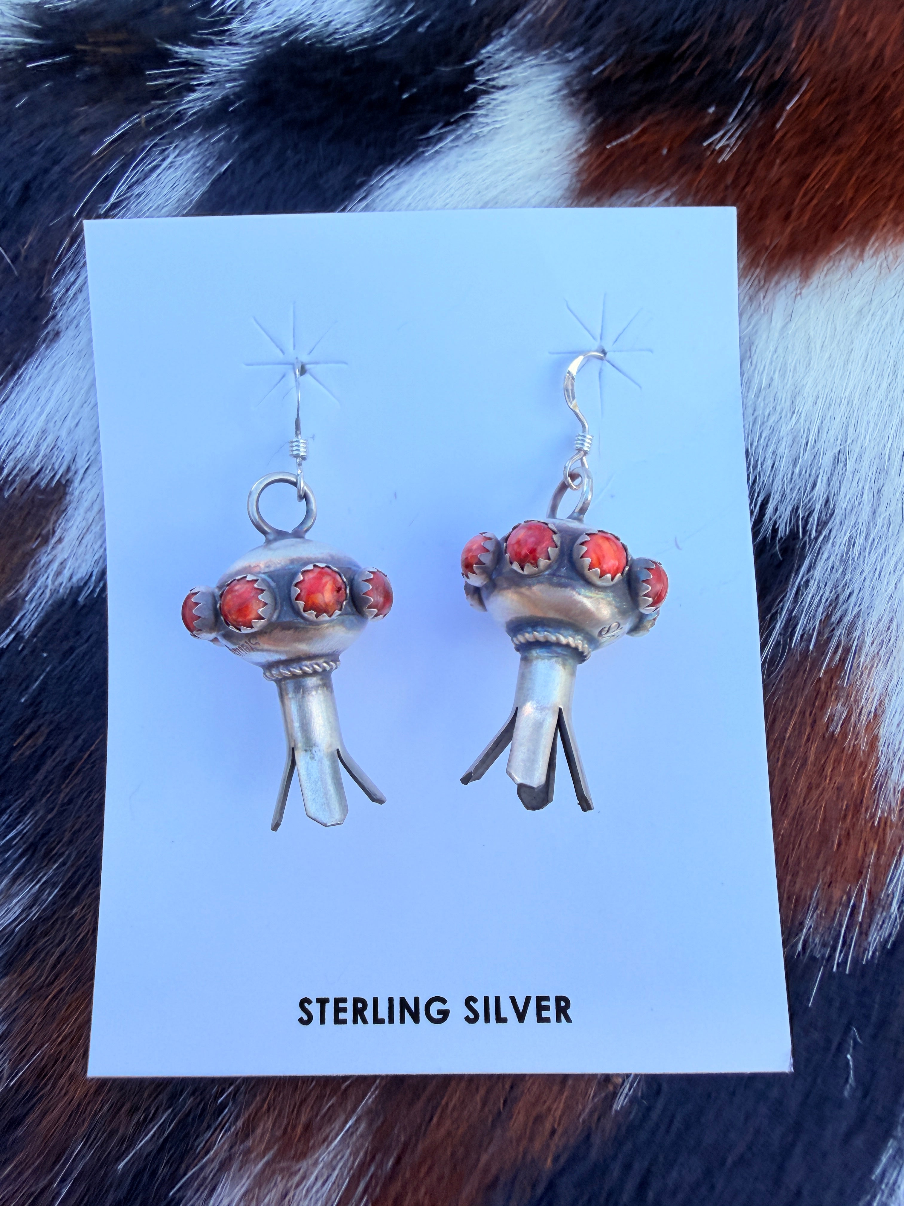 Handcrafted Red Spiny Oyster & Sterling Silver Blossom Dangle Earrings