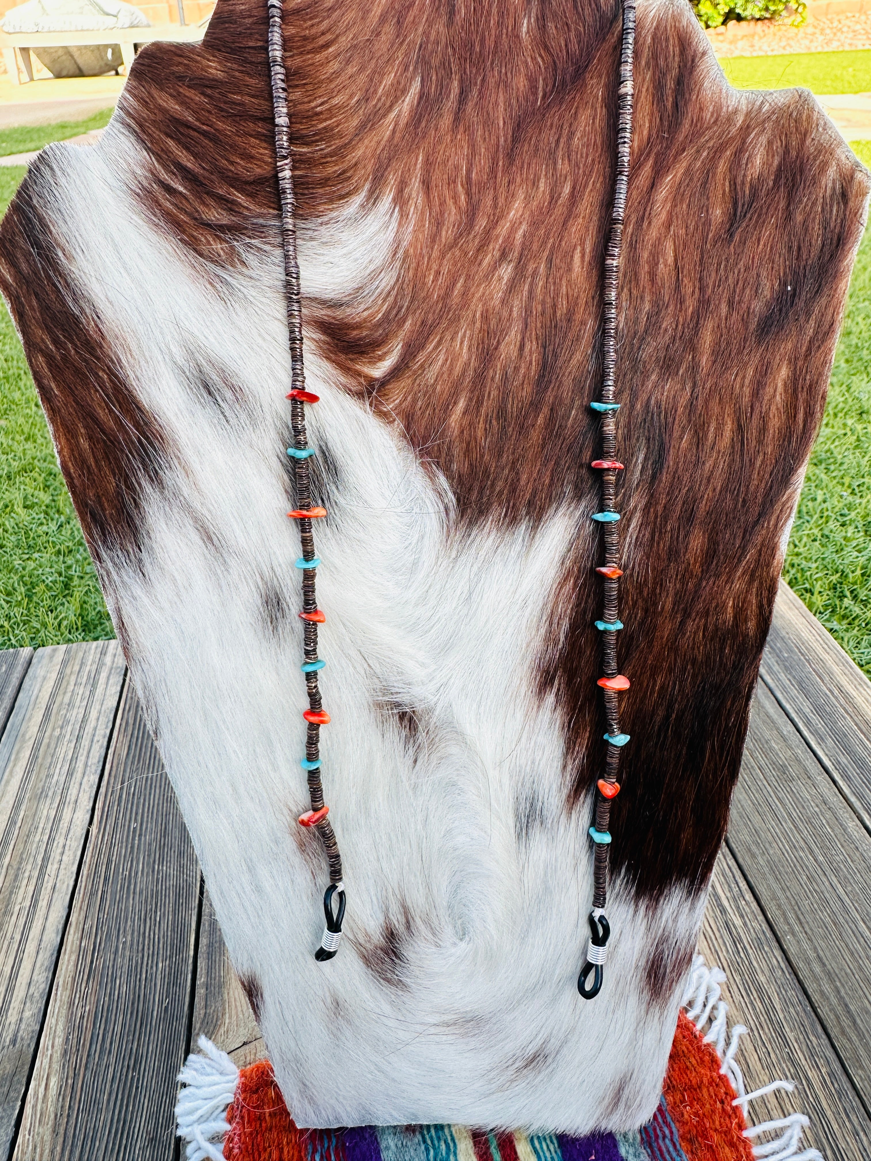 Handcrafted Turquoise, Spiny Oyster & Heishi Beaded Glasses Strap