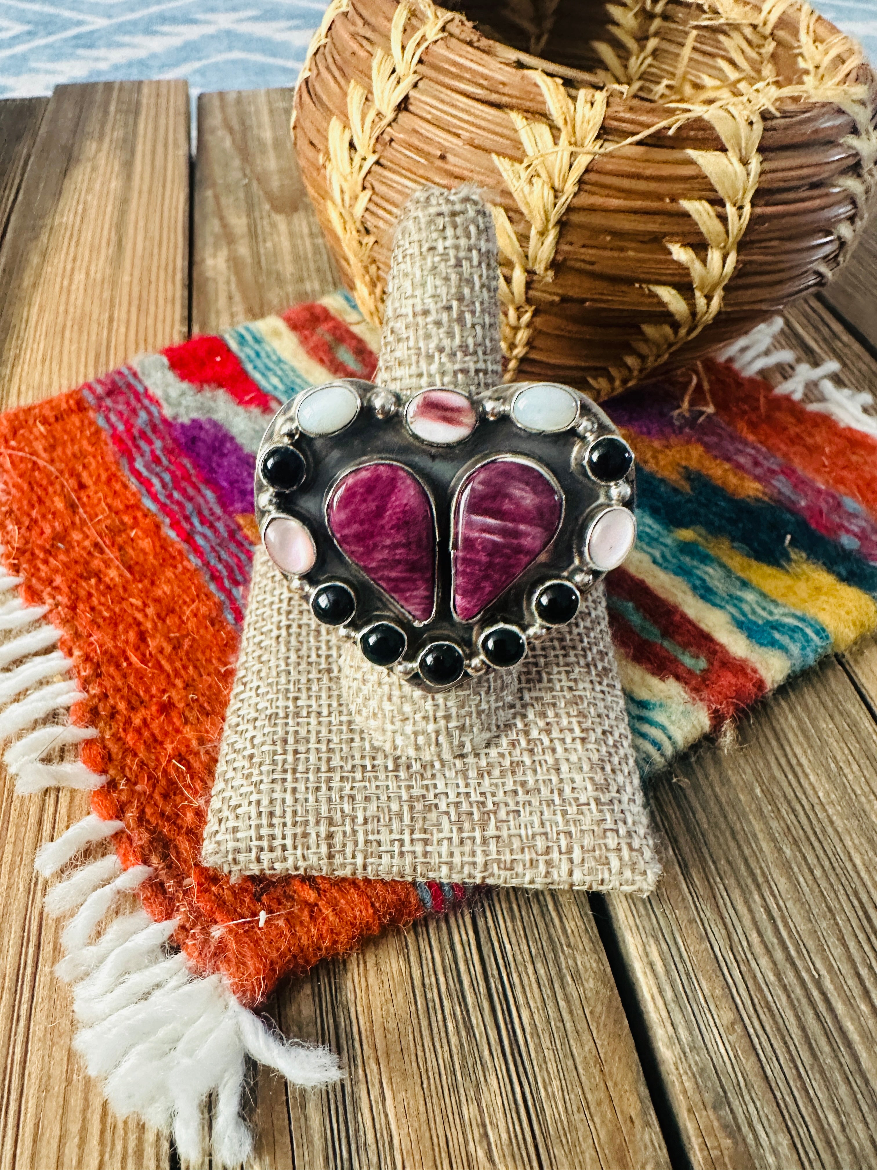 Handcrafted Multi Stone & Sterling Silver Adjustable Heart Ring by Jacqueline Silver