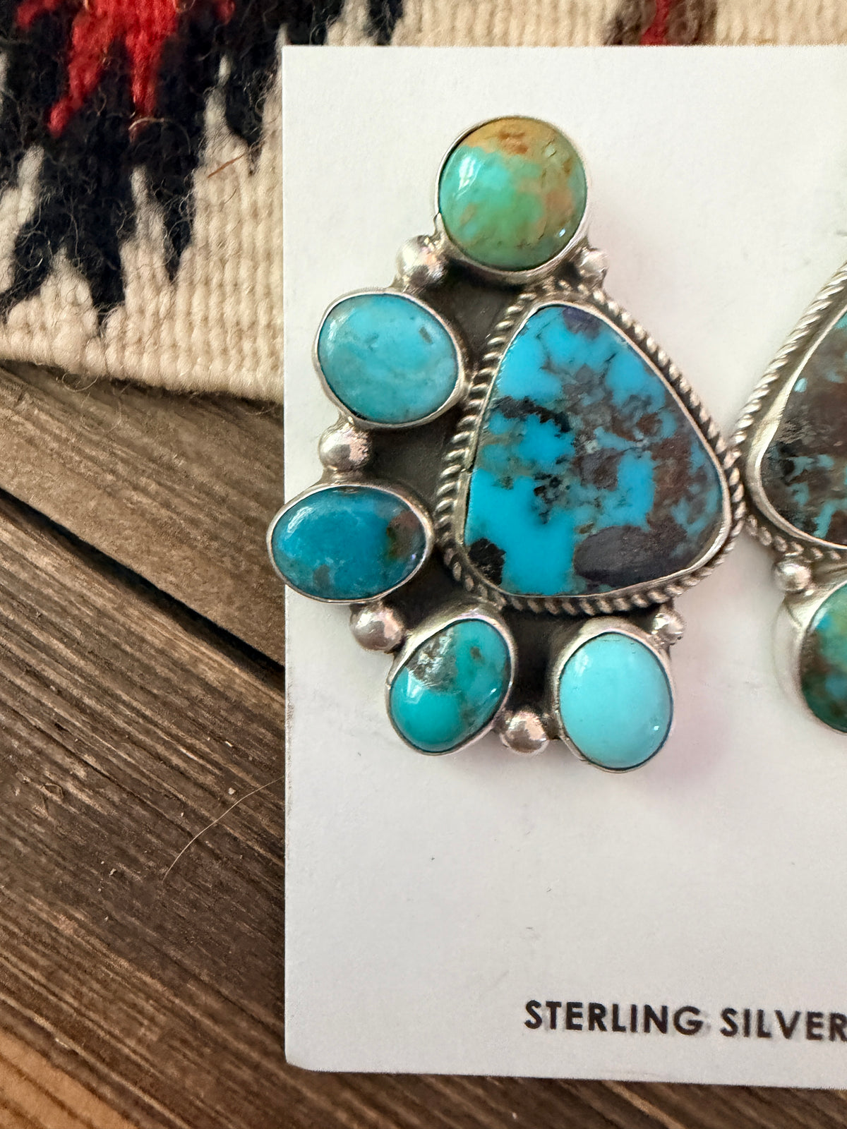 Handcrafted Turquoise & Sterling Silver Cluster Post Earrings by Geraldine James