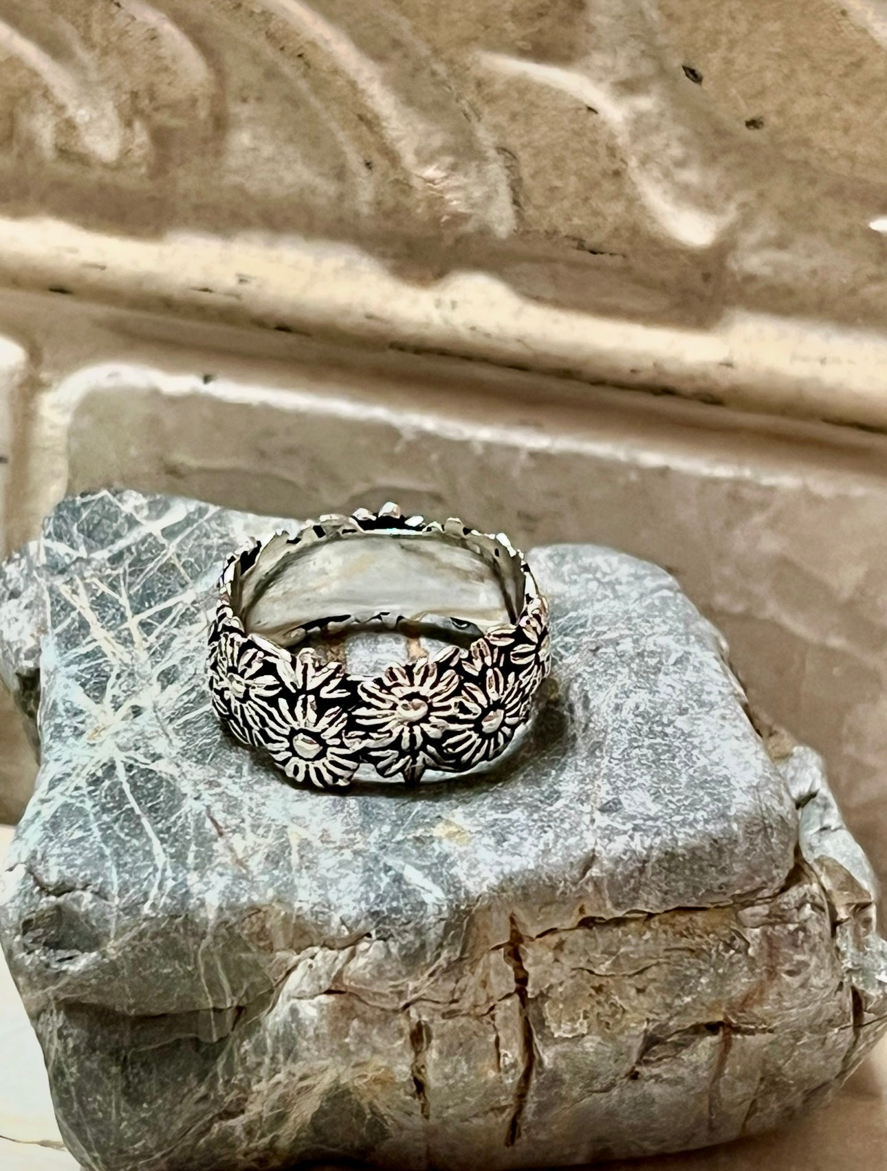 Flowers & Leaves All Around Sterling Silver Band Ring