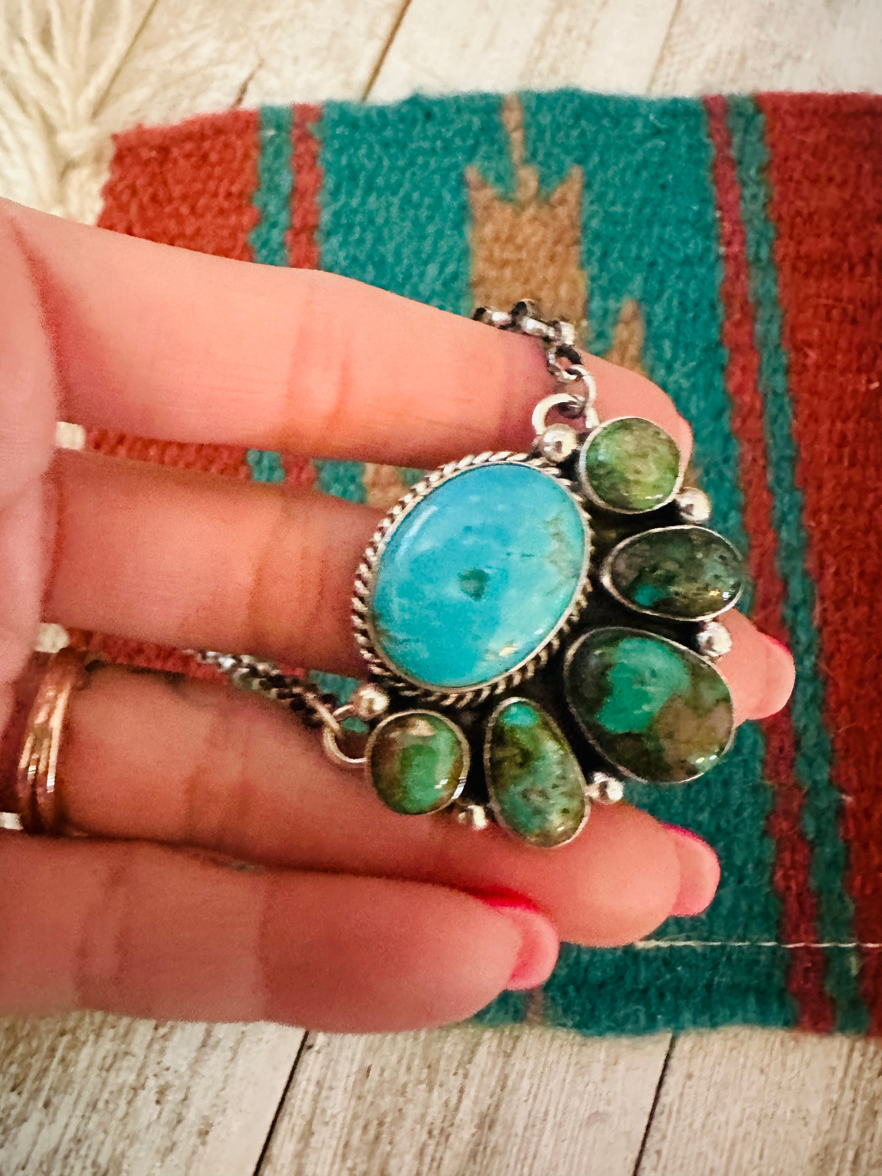 Handcrafted Sterling Silver & Turquoise Cluster Necklace by Emerson Thompson