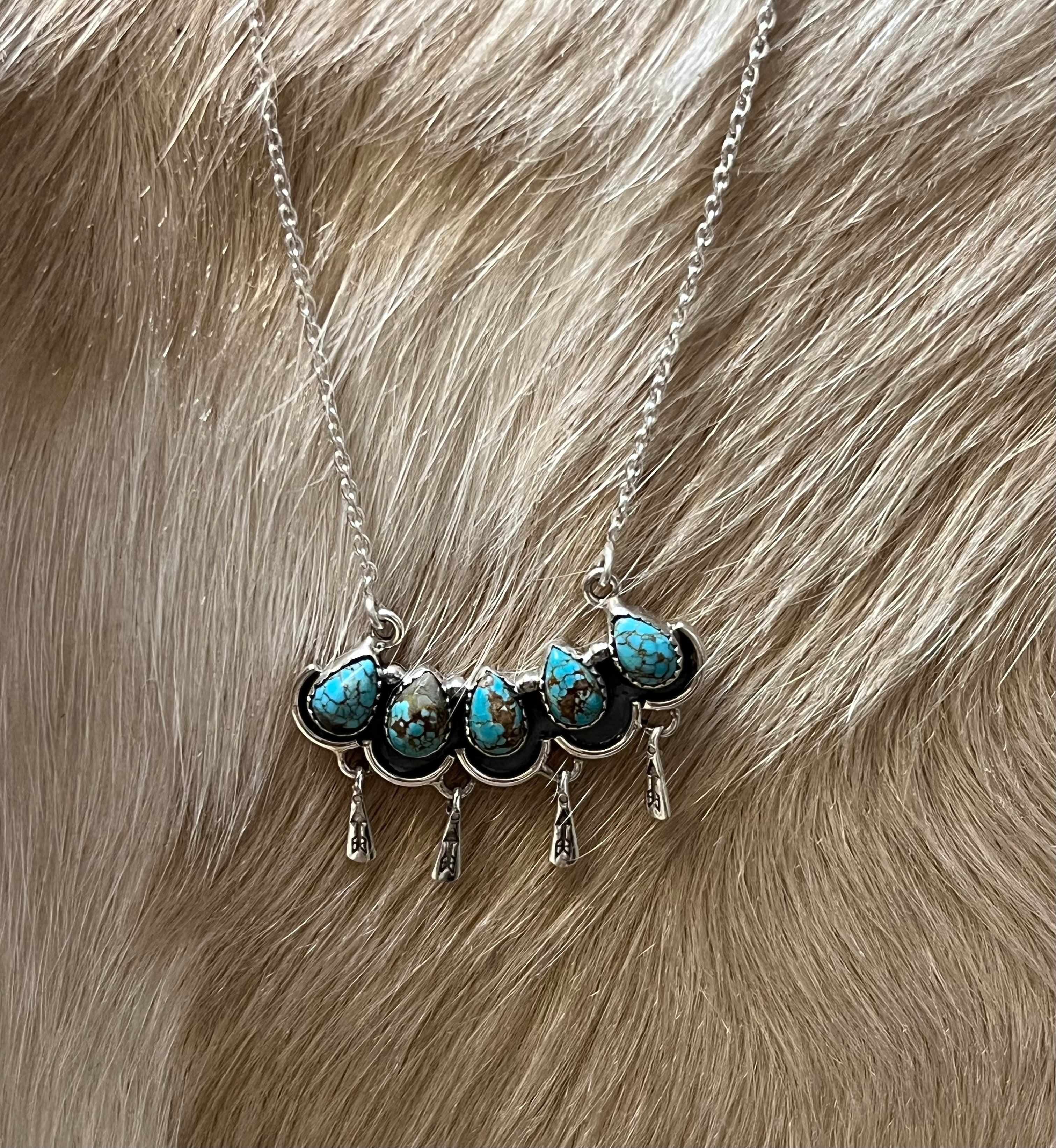 Handmade Turquoise Number 8 Tear Drop Sterling Silver Bar Necklace