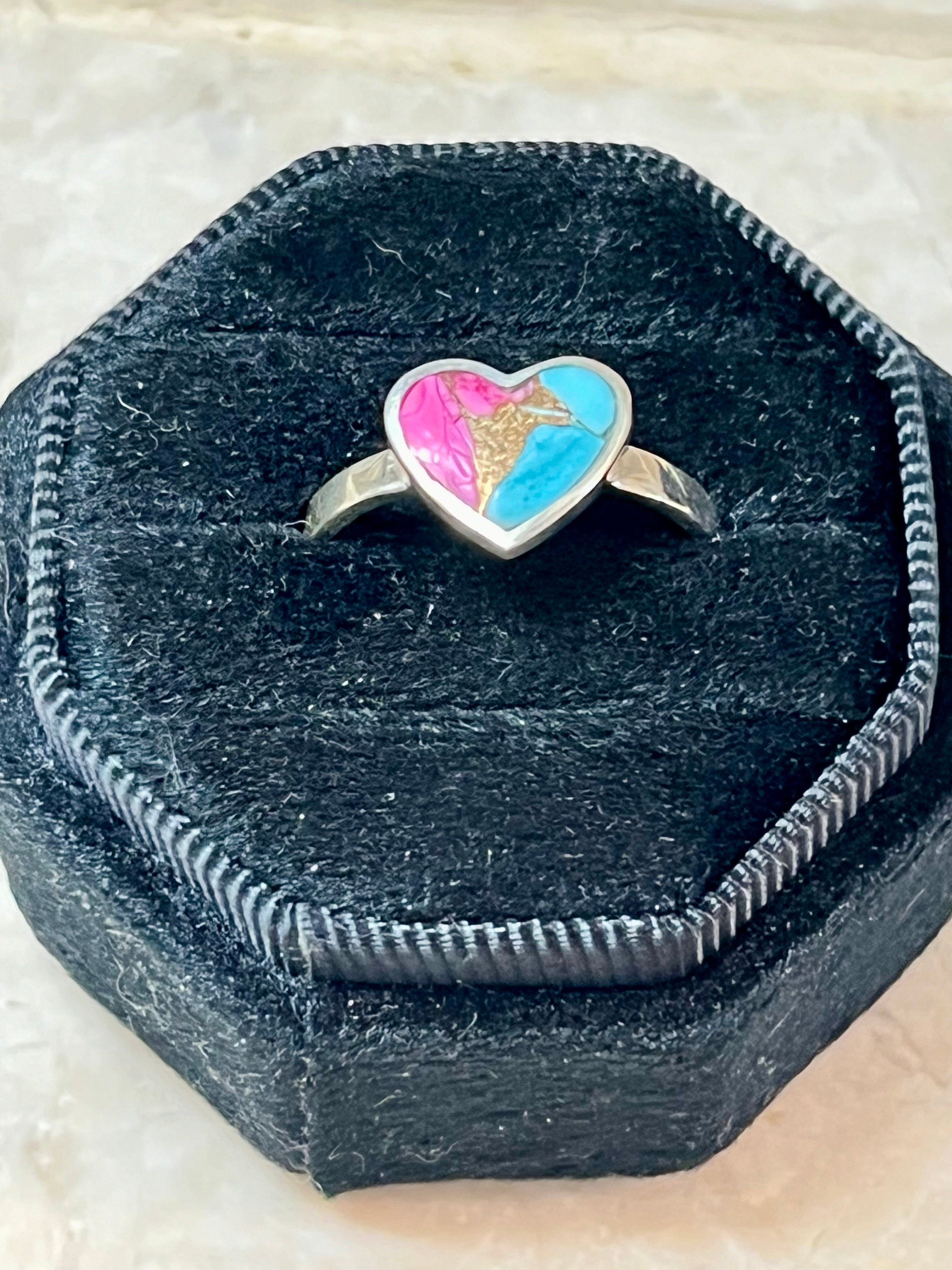 Cotton Candy Sterling Silver Heart Ring Size 9