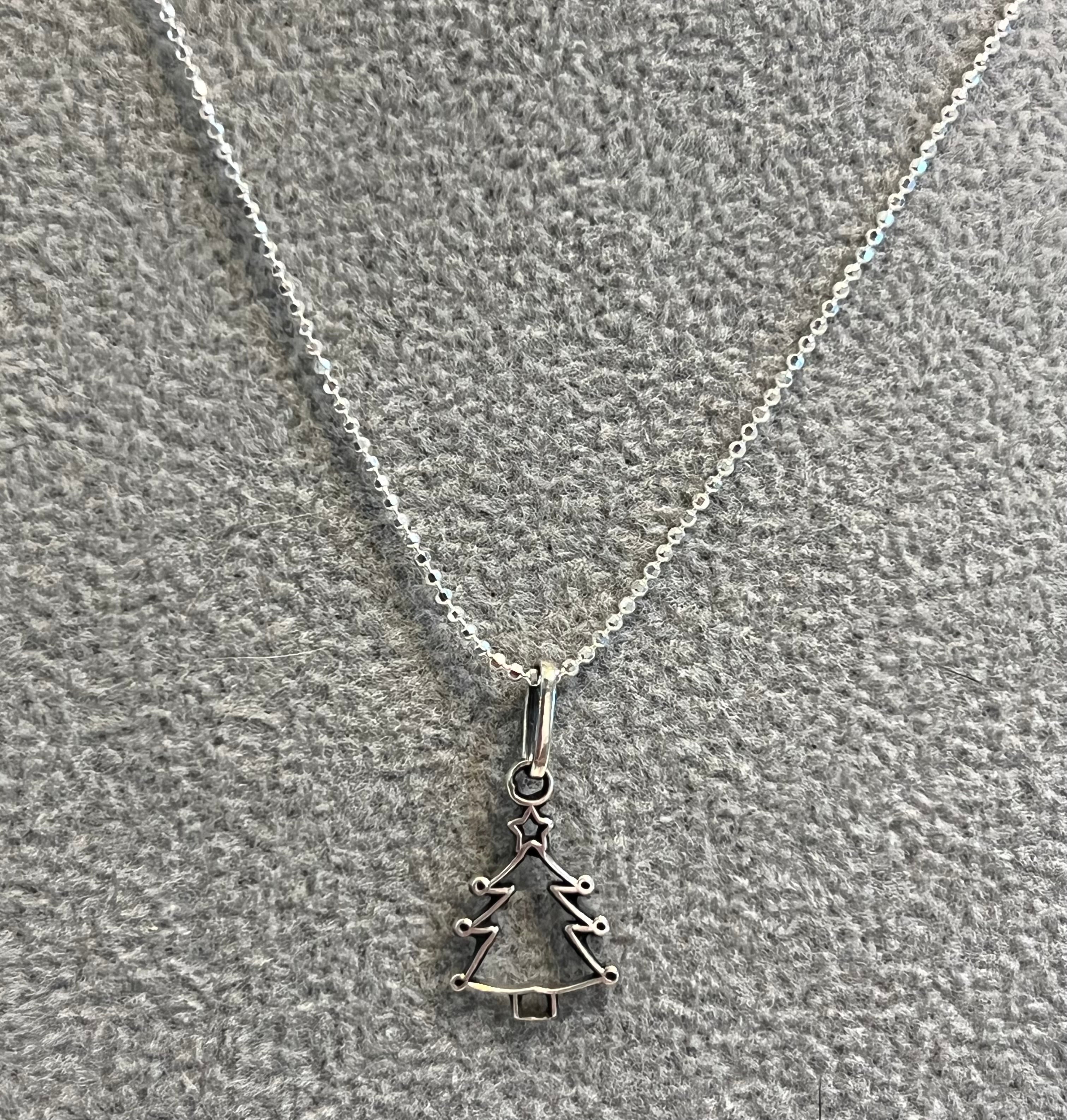 Sterling Silver Christmas Tree Pendant Necklace