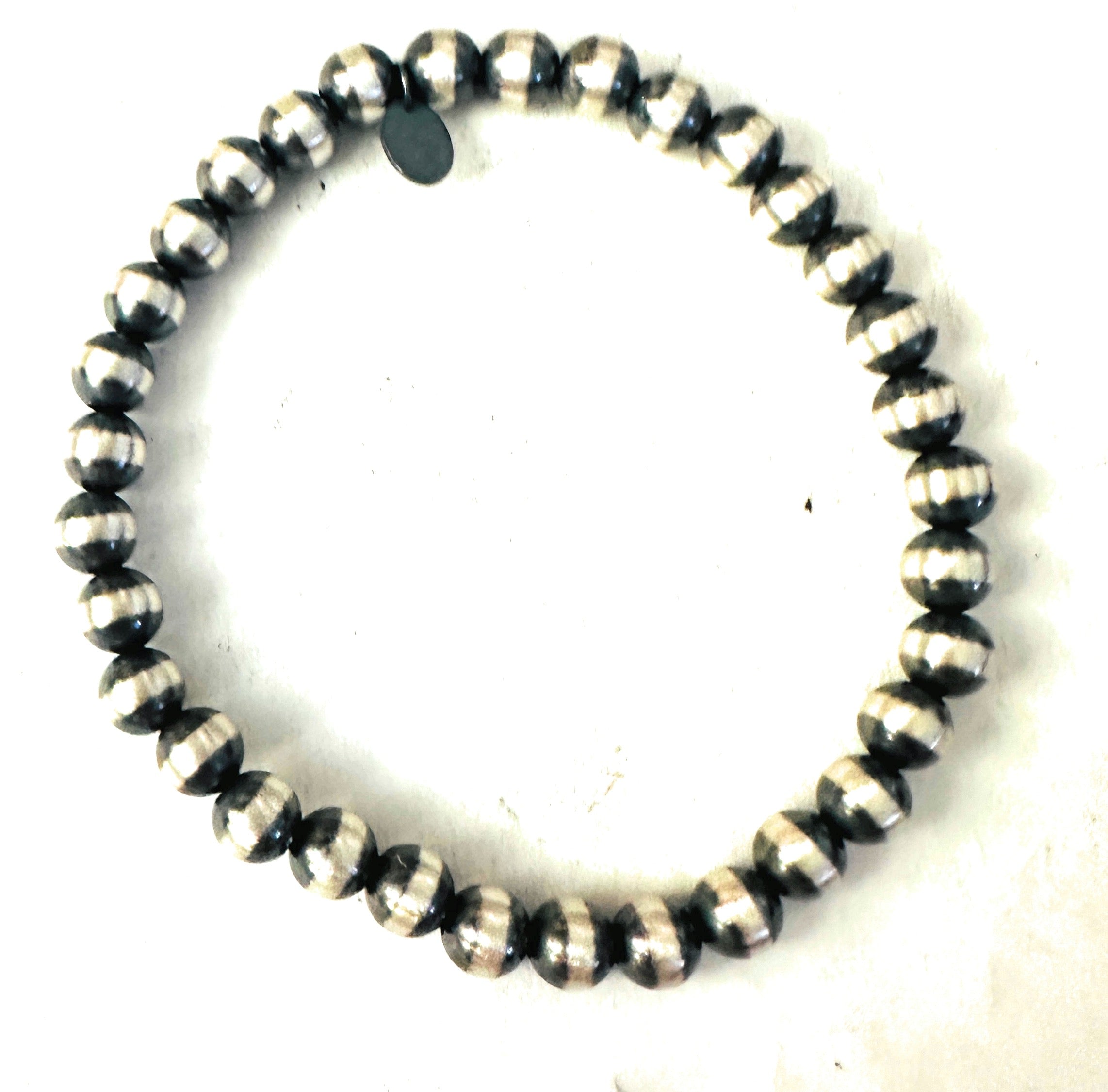 Handcrafted 6mm Sterling Silver Beaded Stretch Bracelet