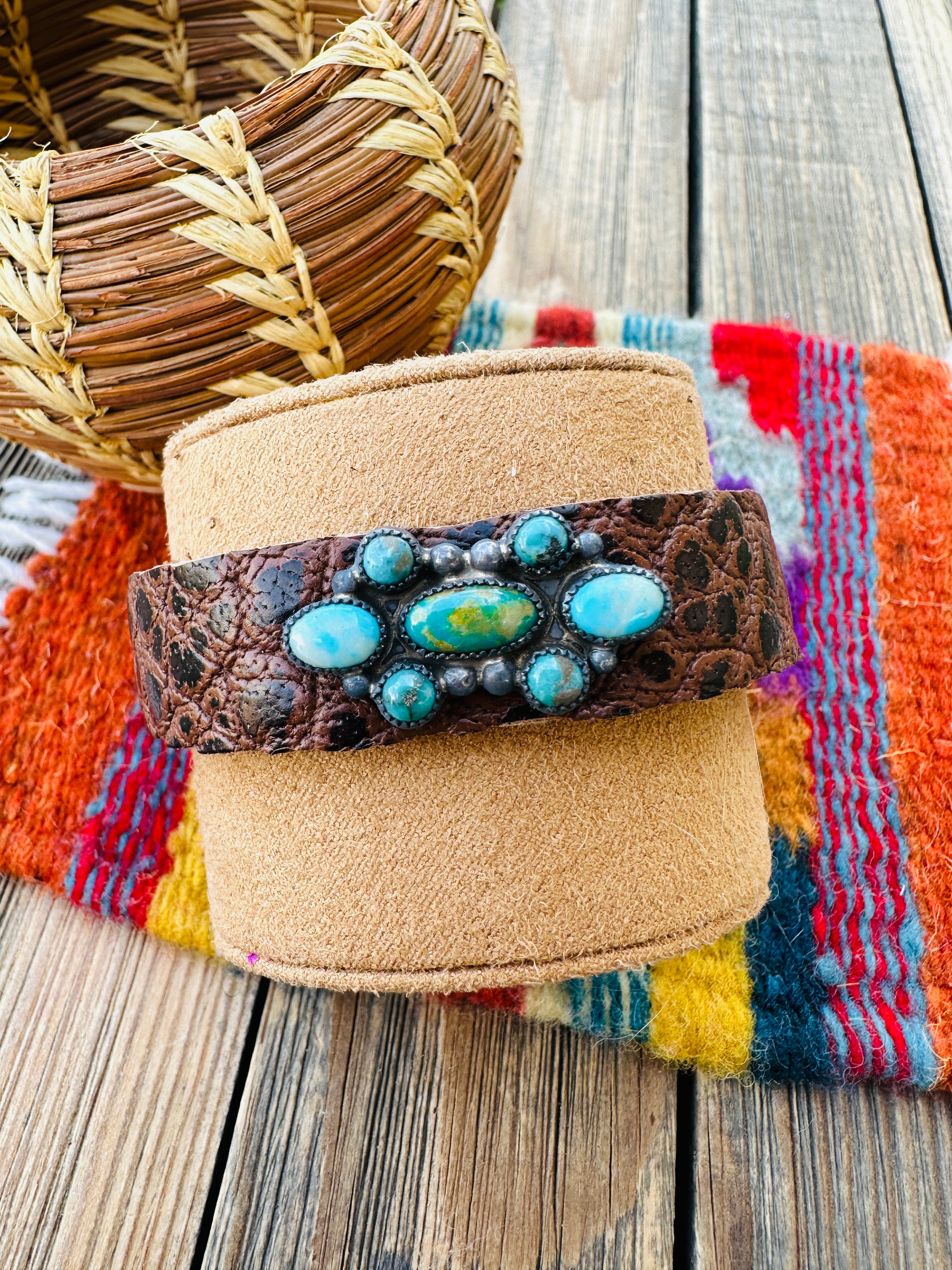 Handcrafted Turquoise & Sterling Silver Leather Bracelet