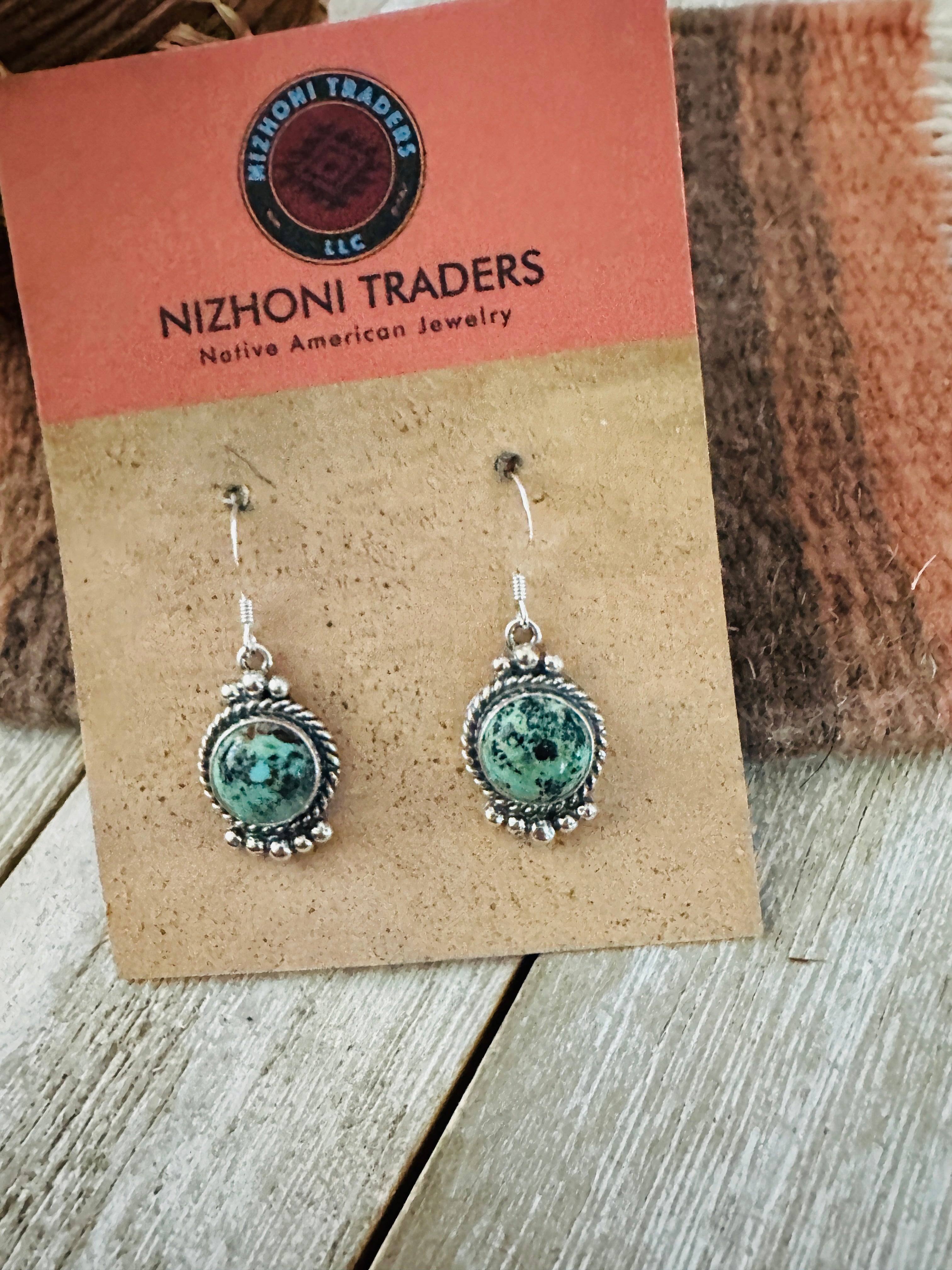 Handcrafted Hubei Turquoise & Sterling Silver Dangle Earrings