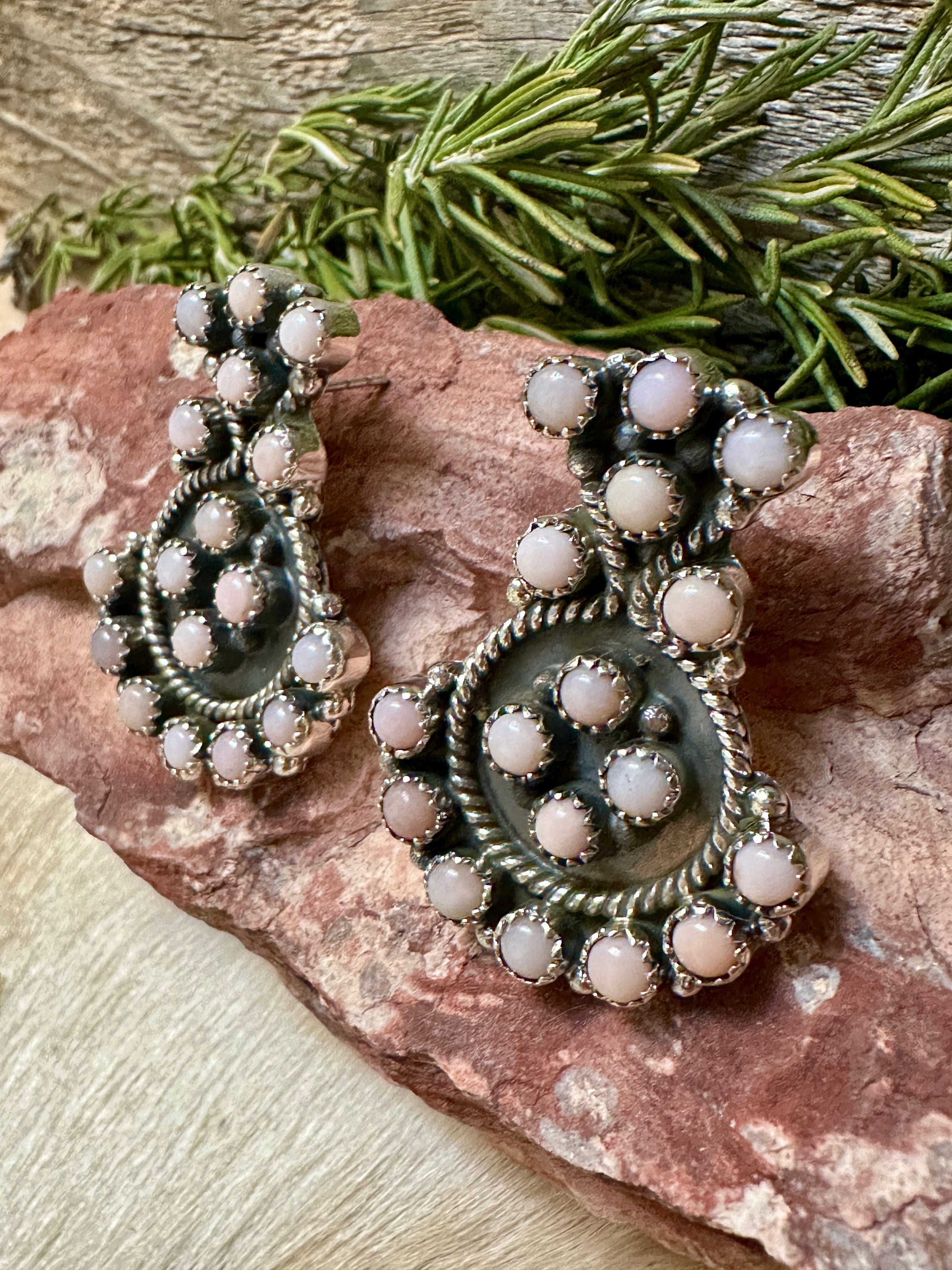 Handmade Pink Opal Sterling Silver Post Earrings