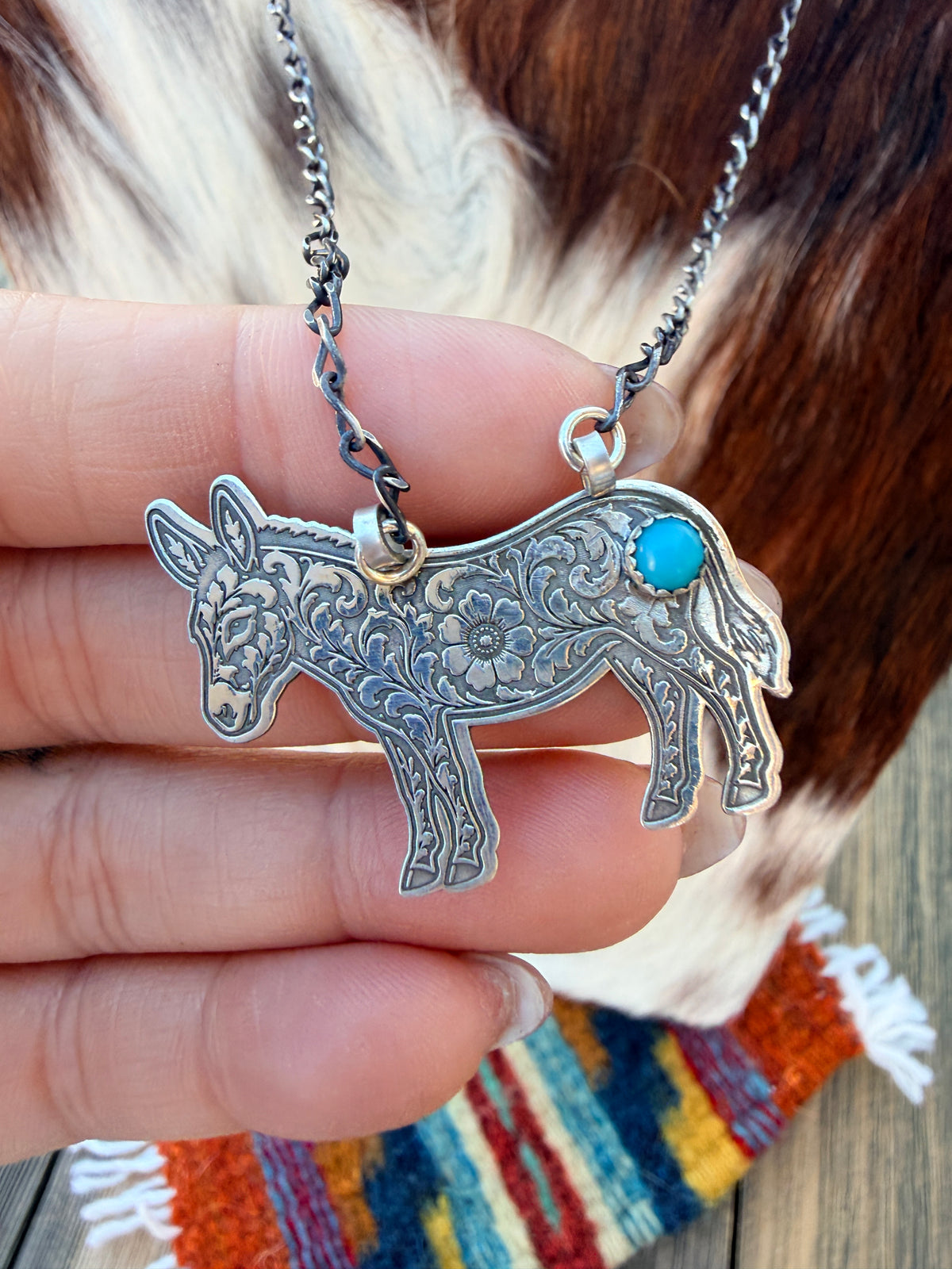 Handmade Sterling Silver & Turquoise Donkey Necklace