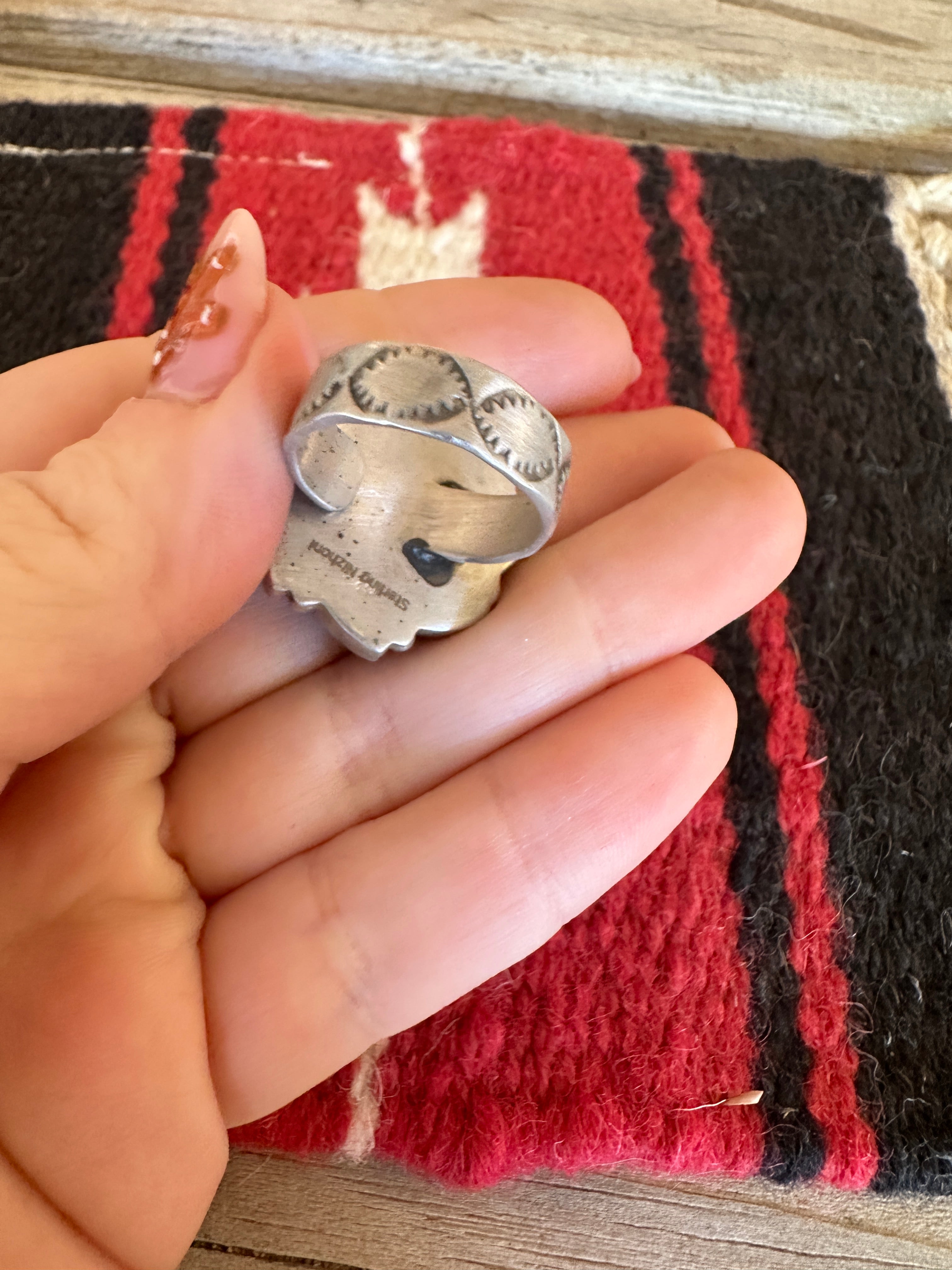 Beautiful Handmade Turquoise And Sterling Silver Adjustable Flower Ring