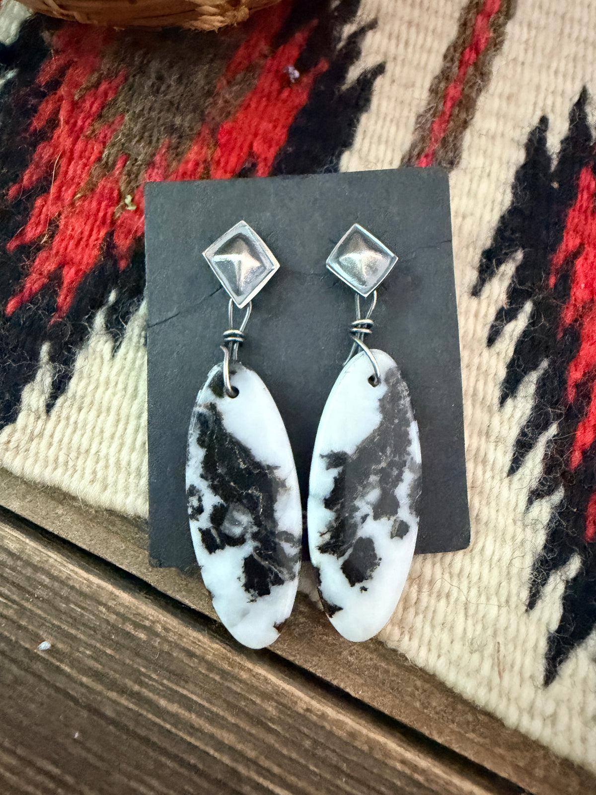 Handcrafted White Buffalo & Sterling Silver Slab Dangle Earrings
