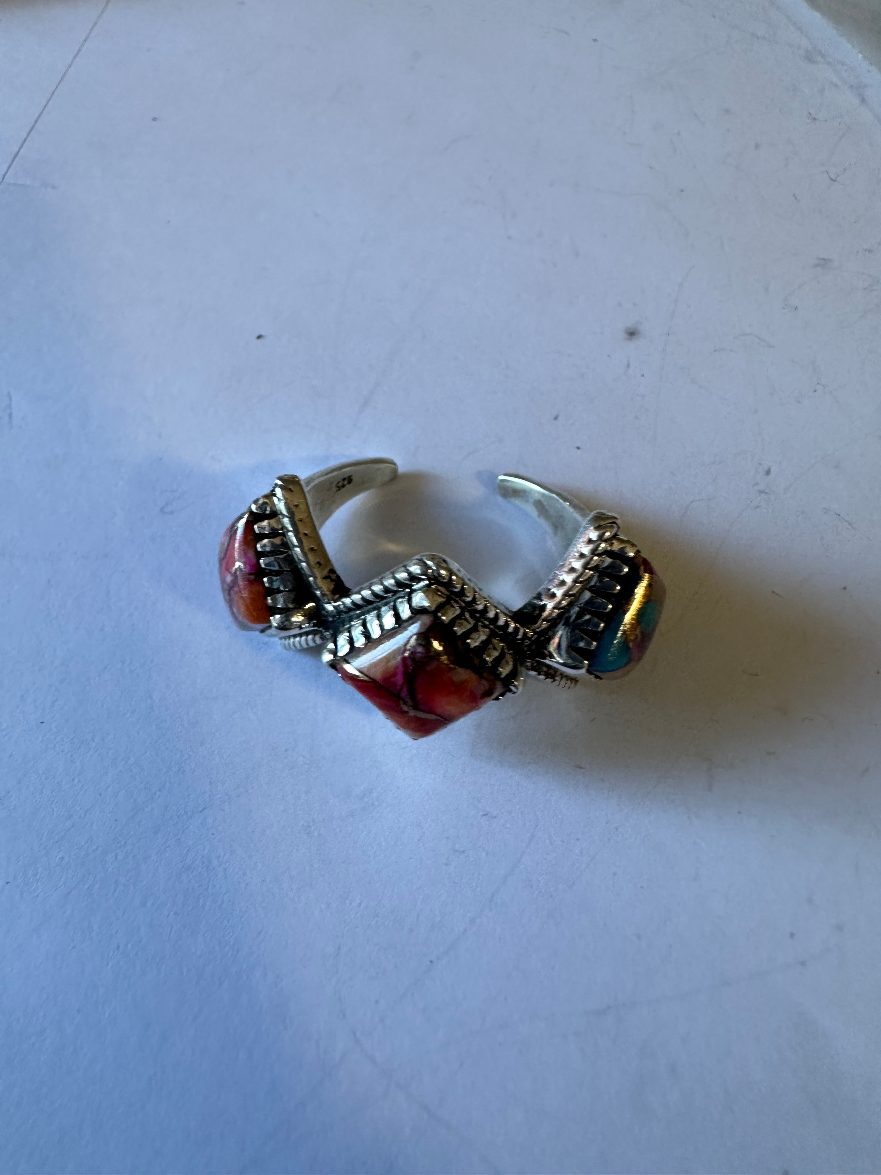 Handmade Pink Dream Mojave And Sterling Silver Diamond Shape Adjustable Ring