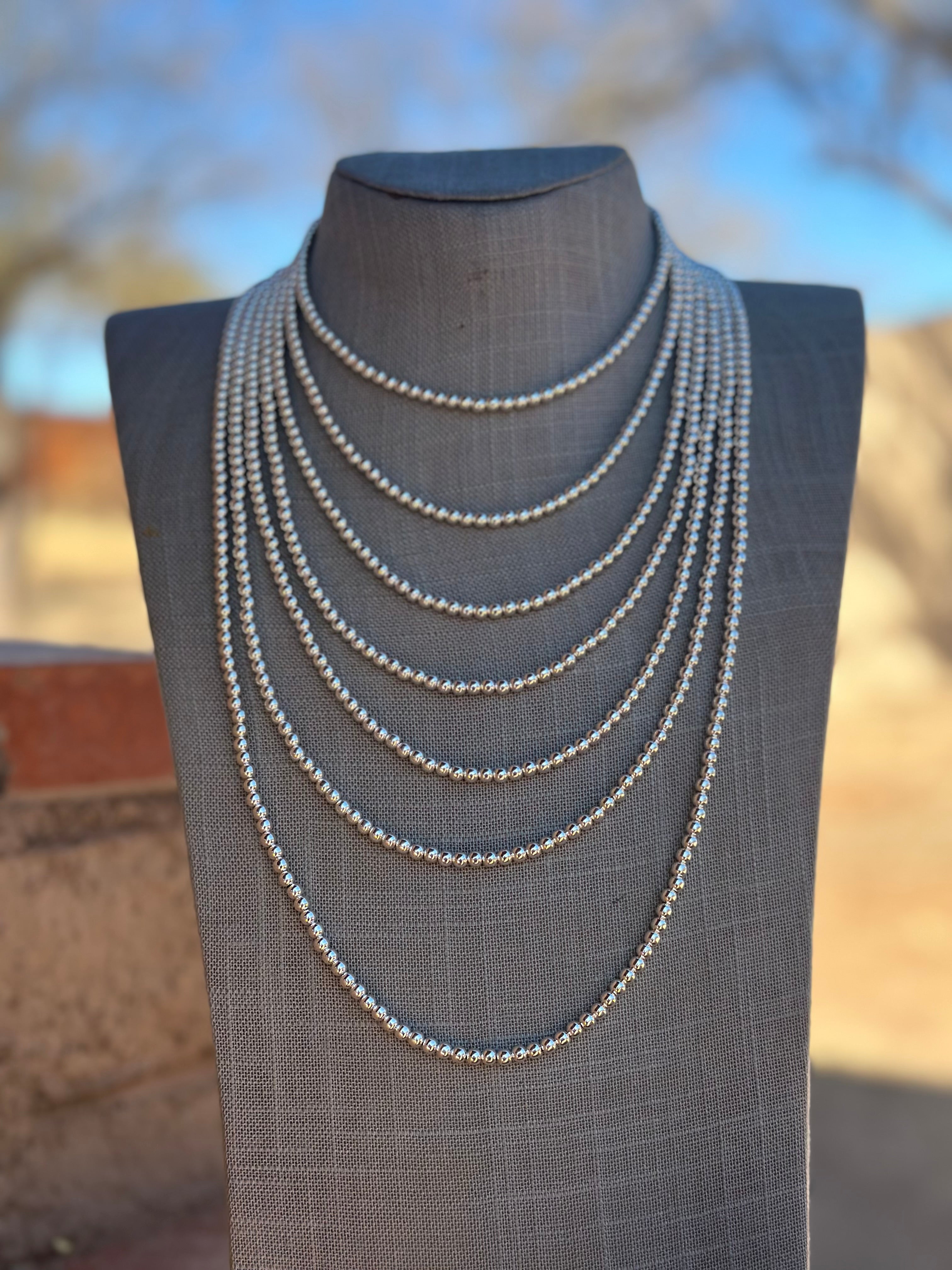 Handcrafted Sterling Silver Elegant Pearl Beaded Necklace 4mm