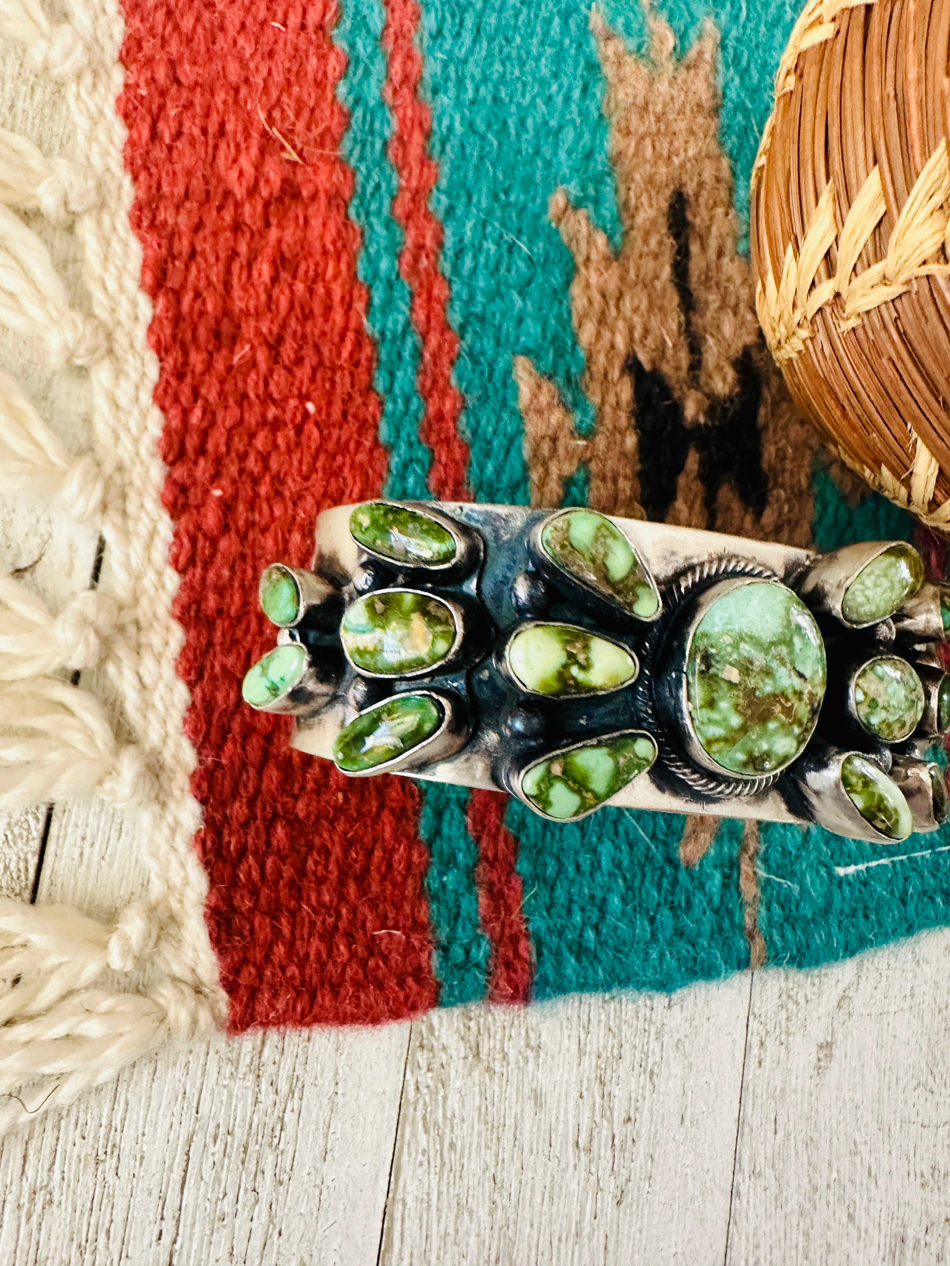 Navajo Sterling Silver & Sonoran Gold Turquoise Cuff Bracelet By B Johnson /