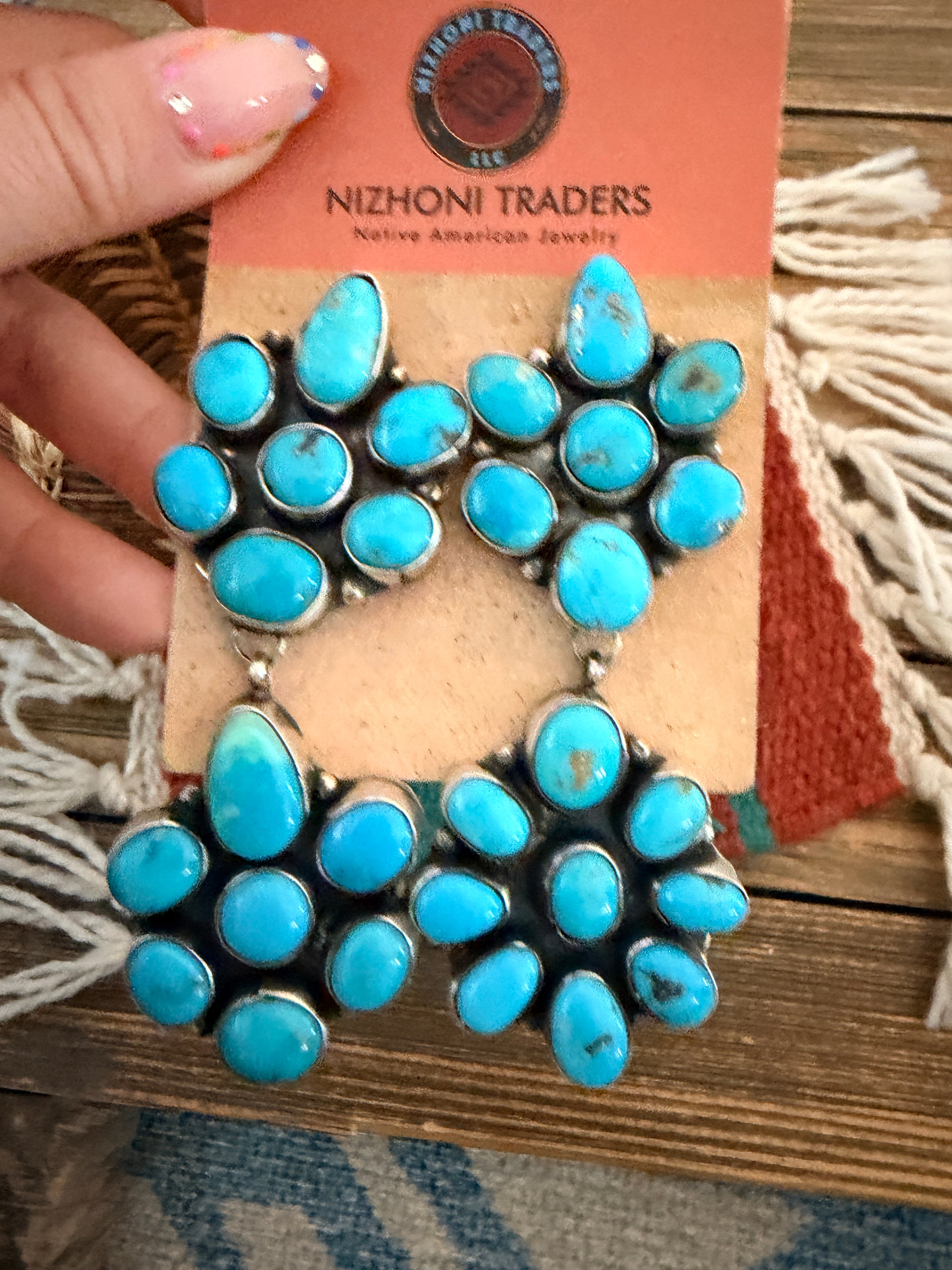 Handcrafted Turquoise & Sterling Silver Cluster Dangle Earrings by Ella Peters