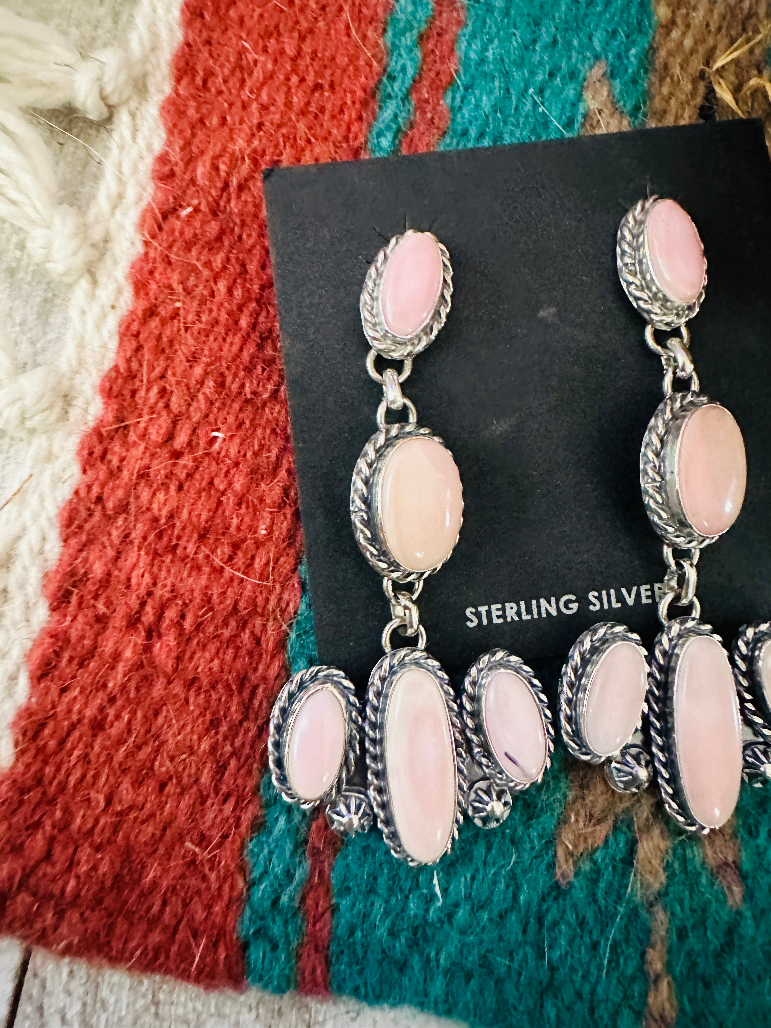 Handcrafted Queen Pink Conch & Sterling Silver Dangle Earrings