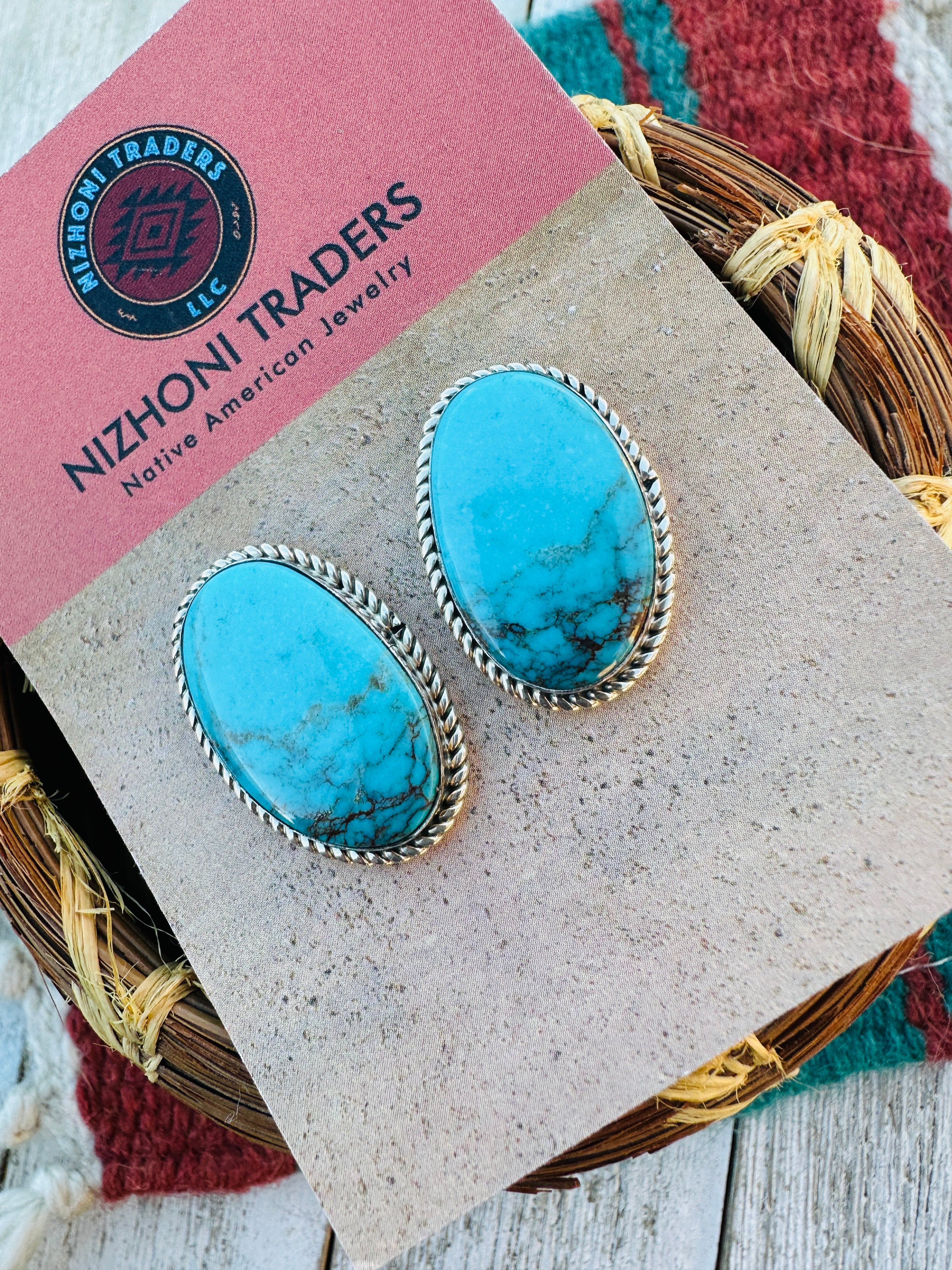 Handcrafted Kingman Turquoise & Sterling Silver Post Earrings