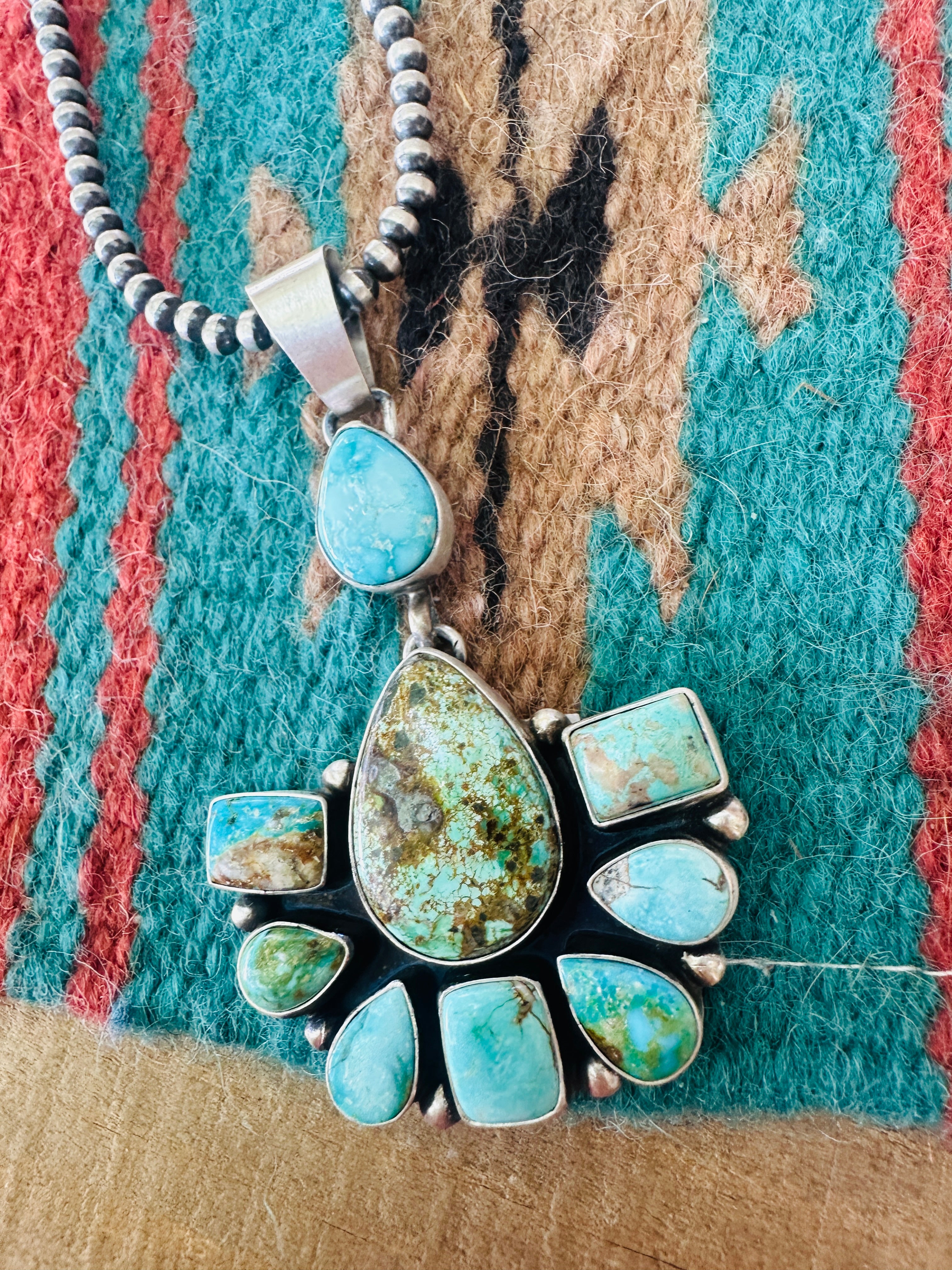 Handcrafted Sterling Silver & Turquoise Cluster Pendant by Kathleen Livingston