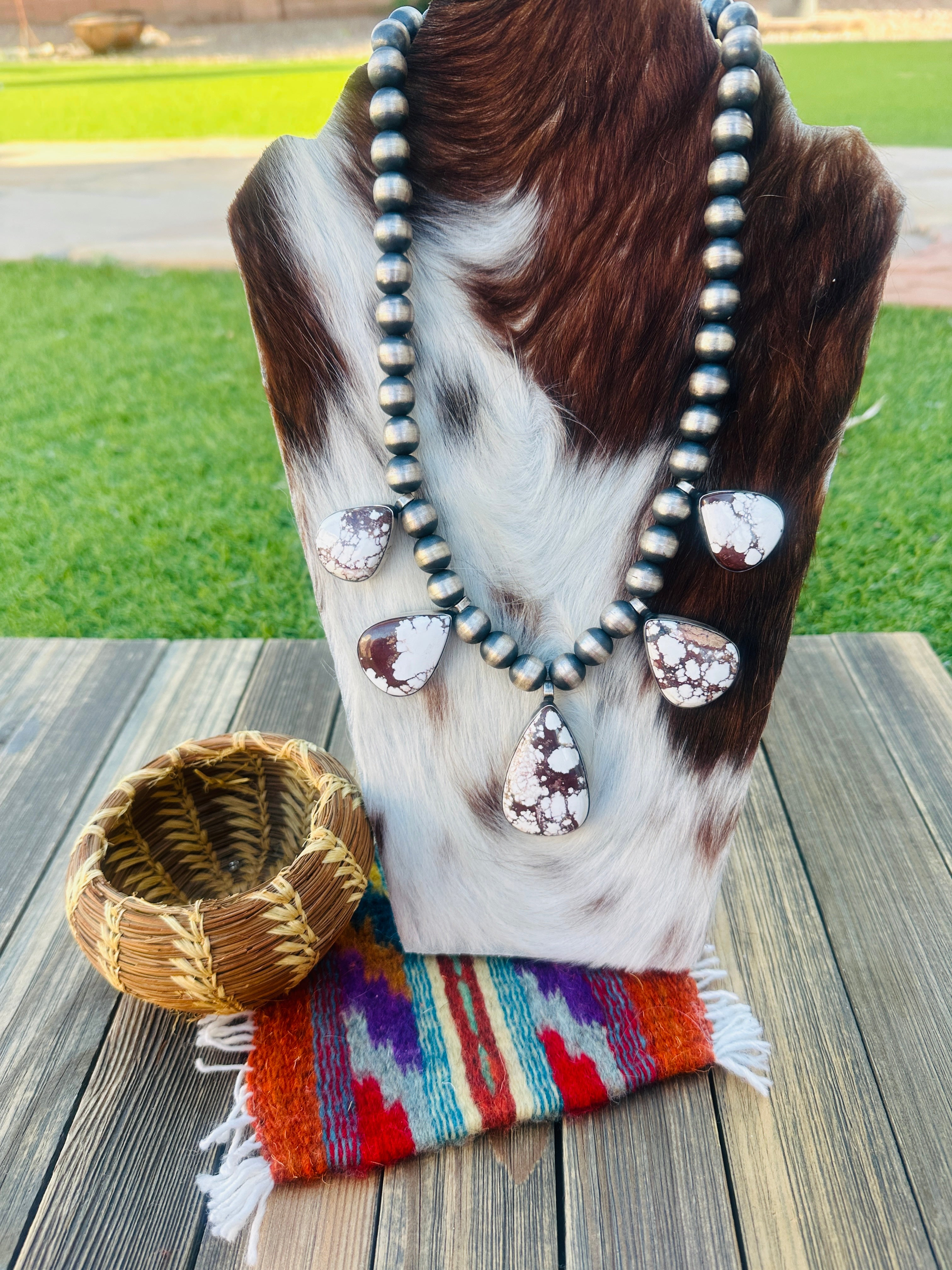 Handcrafted Wild Horse & Sterling Silver Beaded Necklace