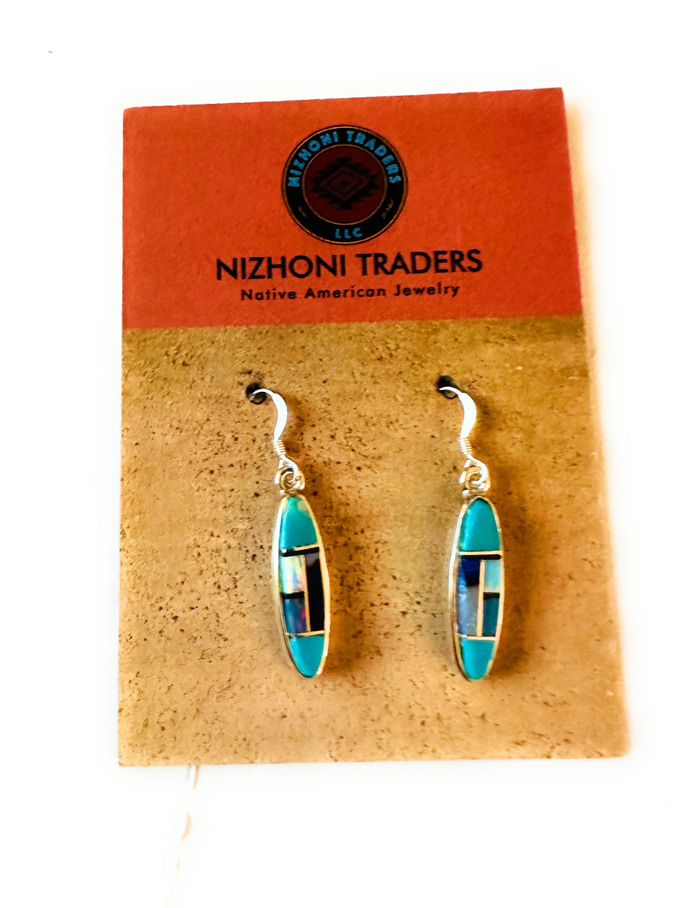 Handcrafted Sterling Silver & Multi Stone Inlay Dangle Earrings