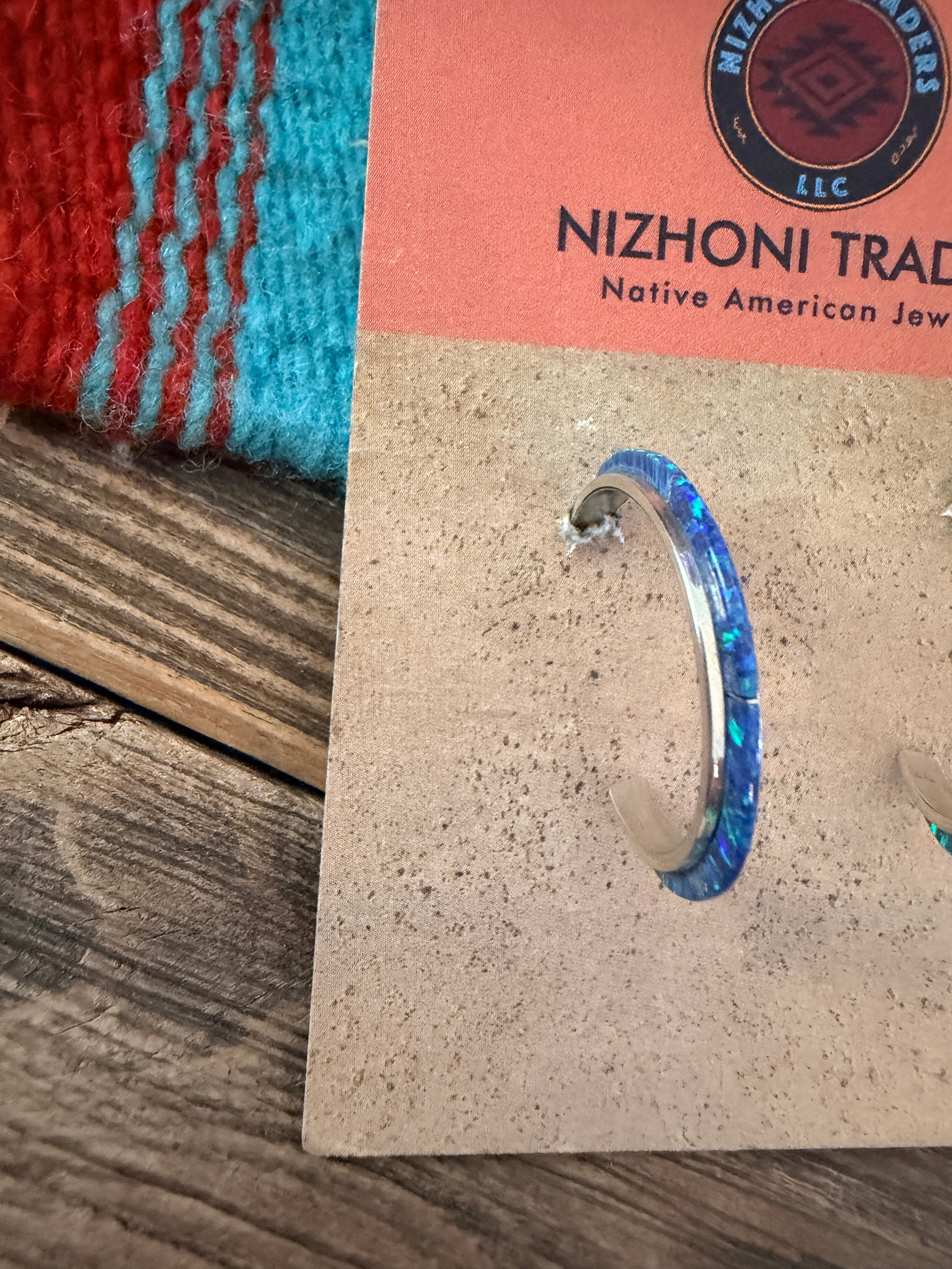 Handcrafted Sterling Silver & Blue Opal Inlay Hoop Earrings