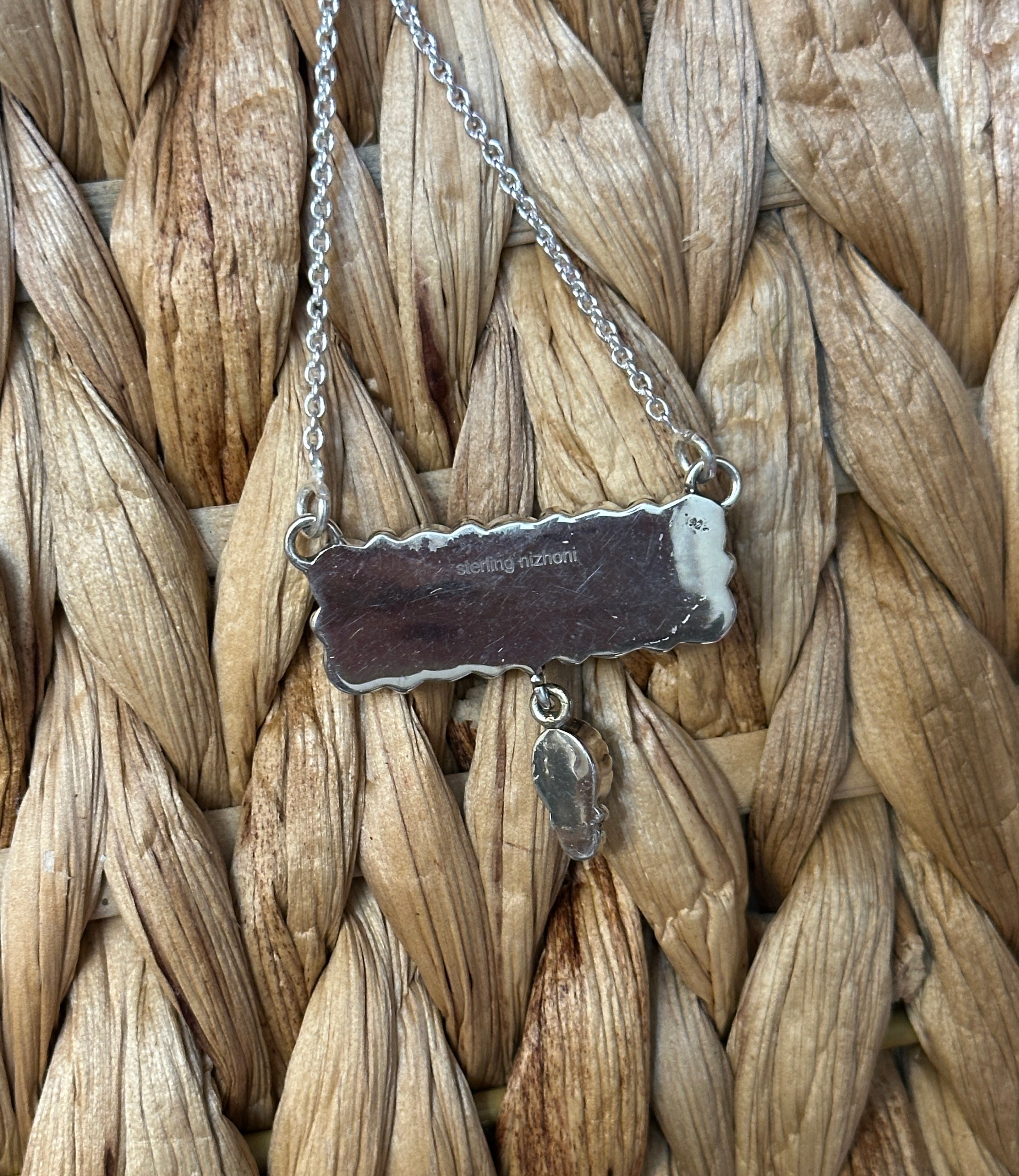 Handmade Sterling Silver & Black Onyx Tear Drop Dangle, Bar Necklace