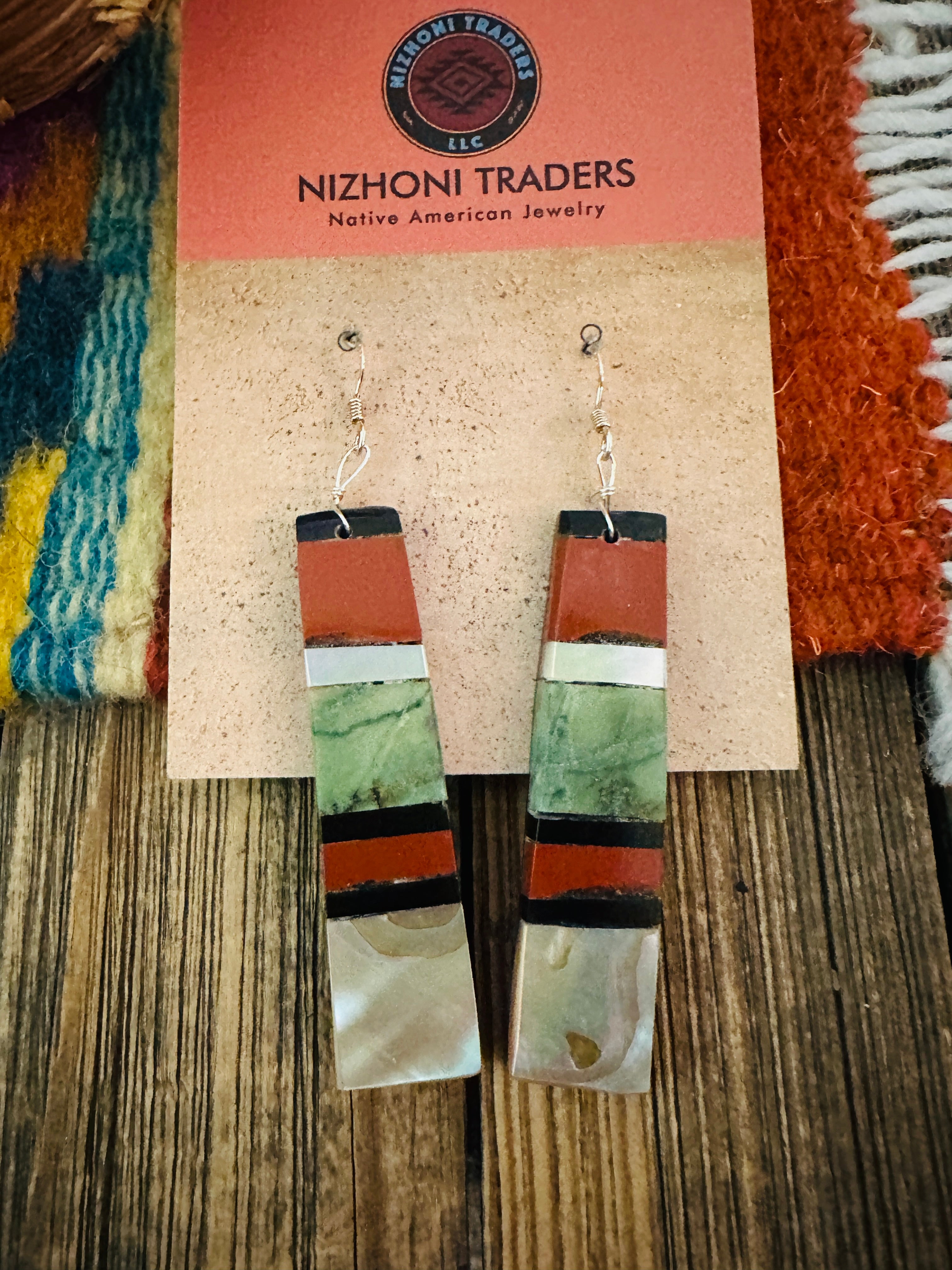 Handcrafted Multi Stone Inlay Slab Dangle Earrings
