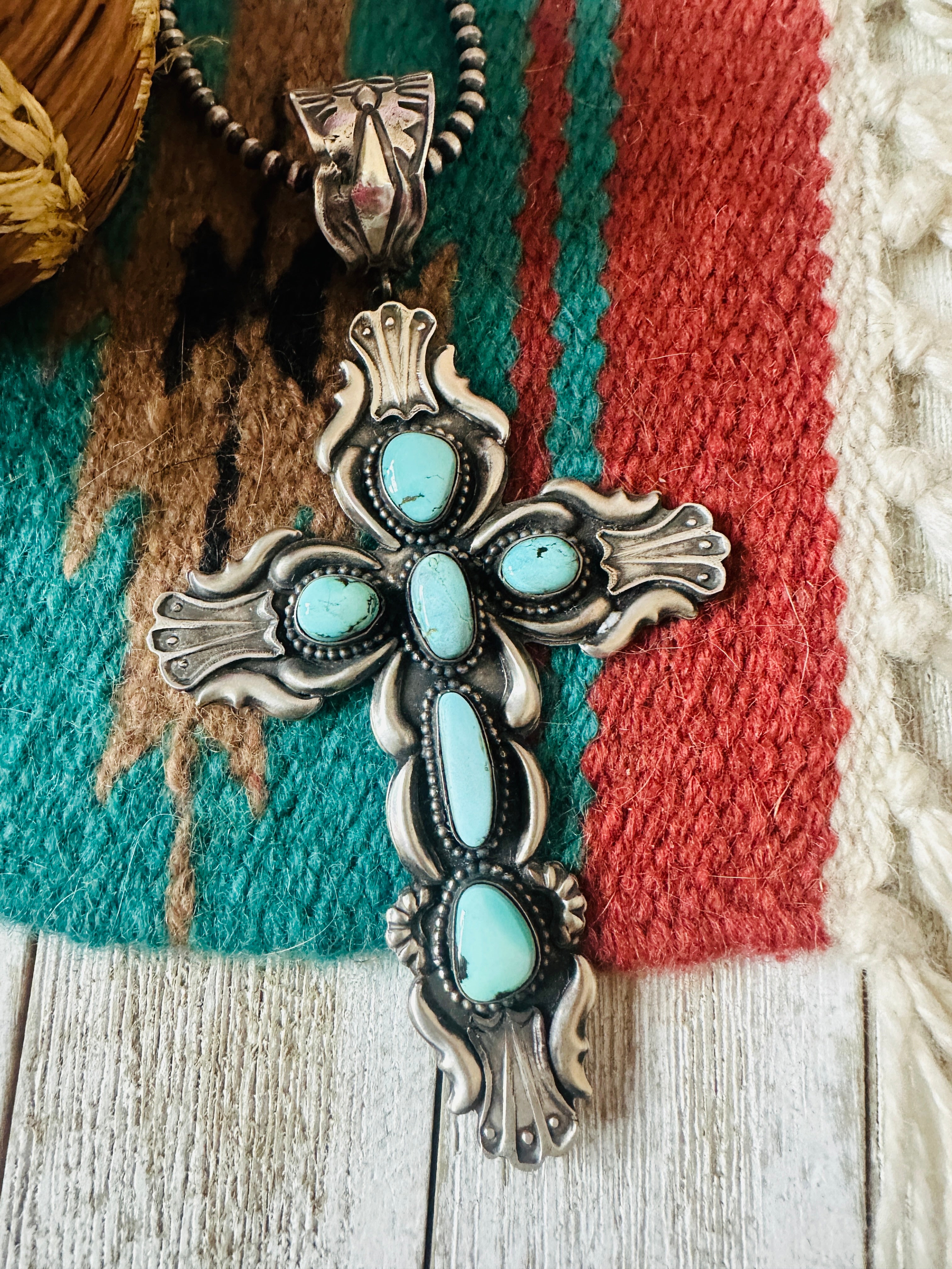 Handcrafted Sterling Silver & Turquoise Cross Pendant by Shawn Cayatineto