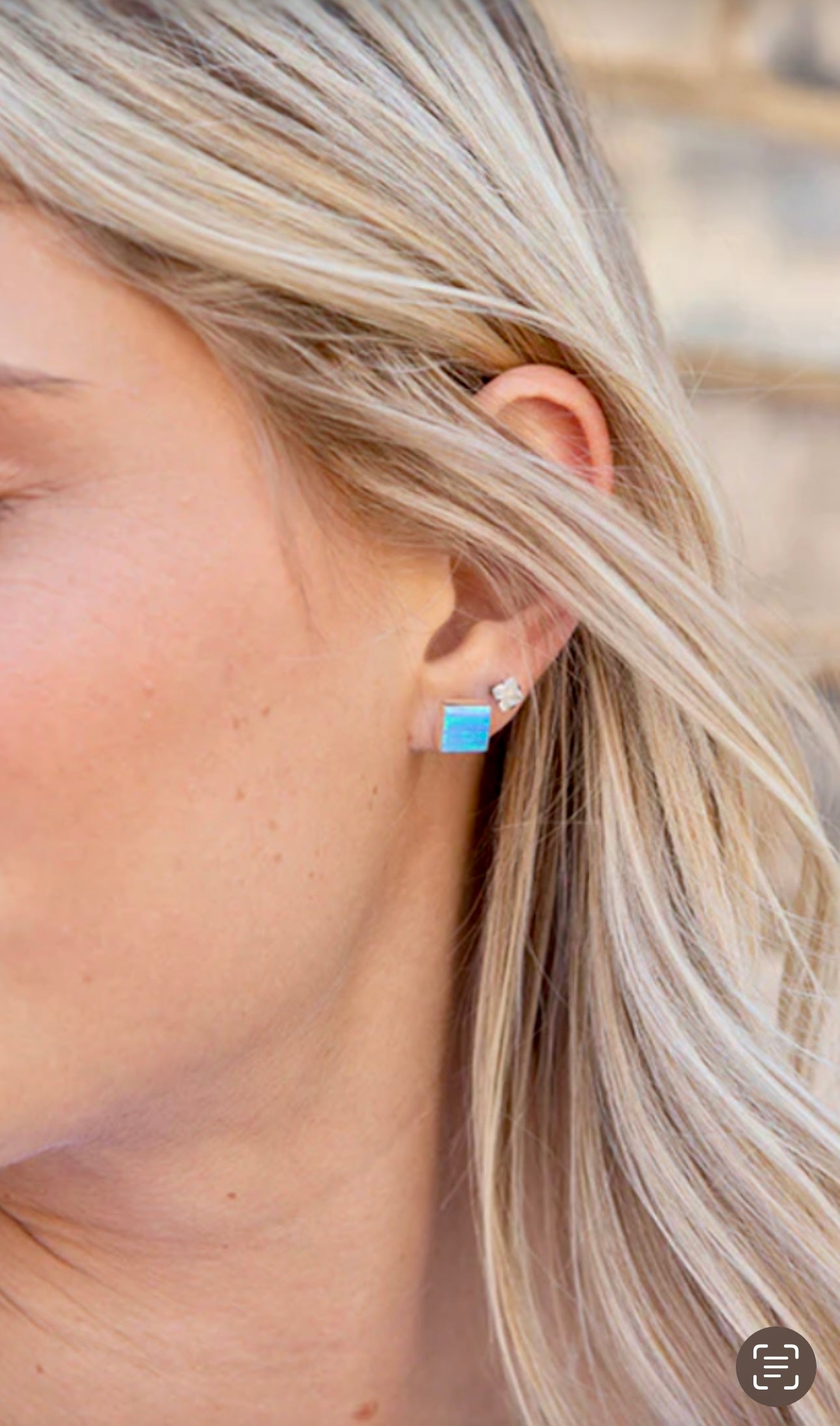 Square Light Blue Opal Studs