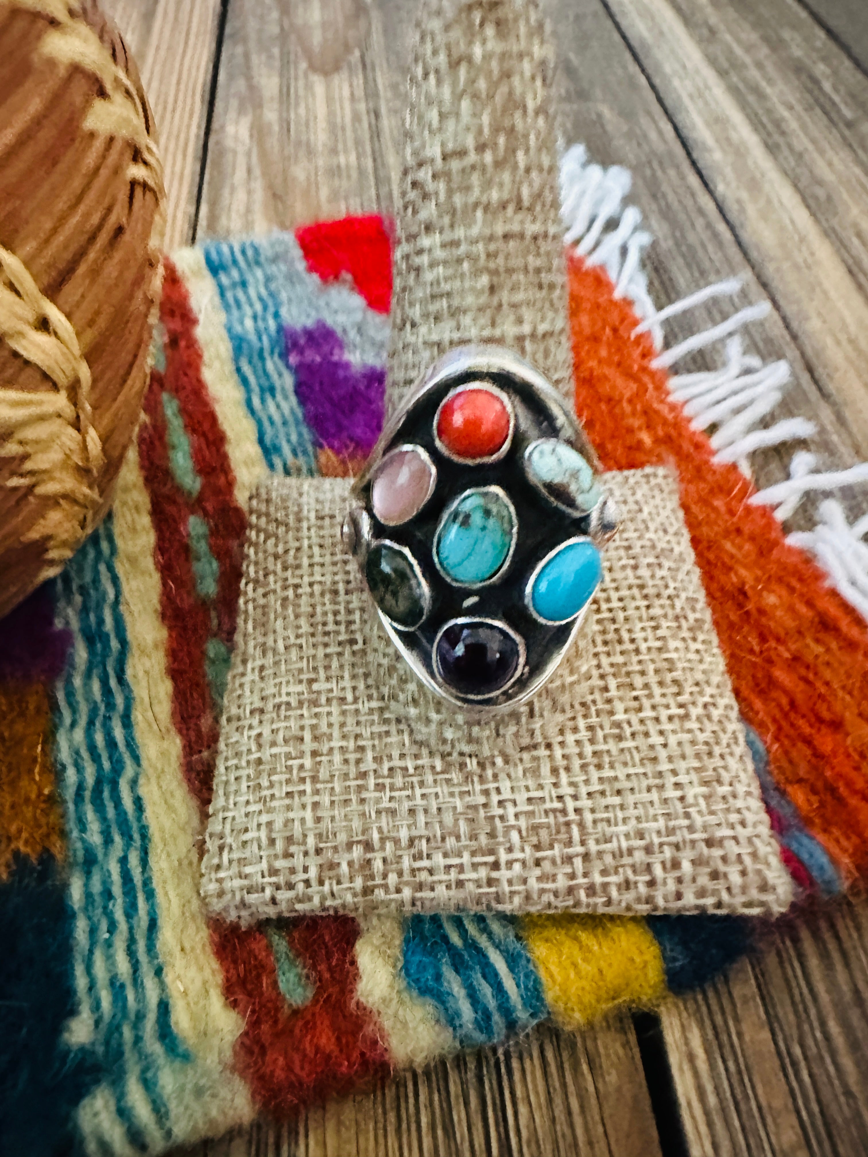 Handcrafted Multi Stone & Sterling Silver Ring Size 11 by Emer Thompson