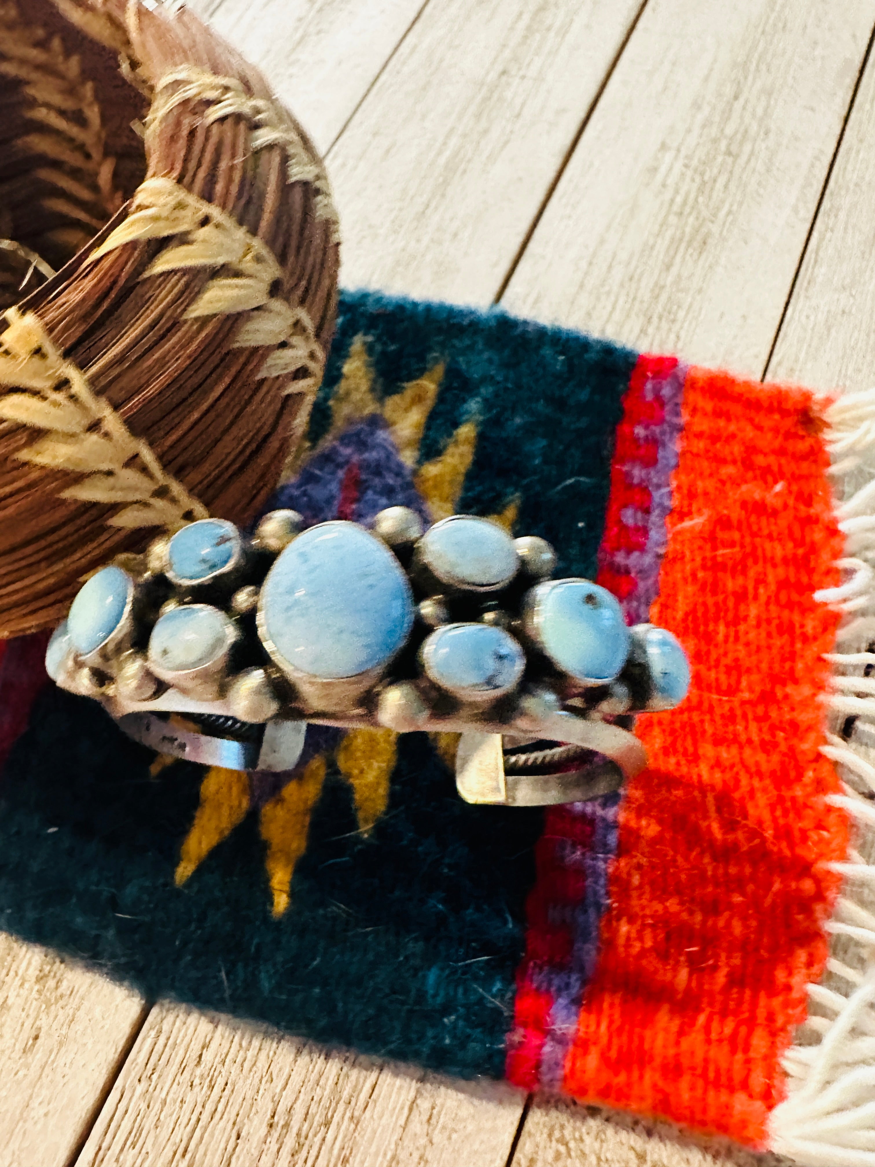 Handcrafted Golden Hills Turquoise & Sterling Silver Cuff Bracelet by Kathleen Chavez /