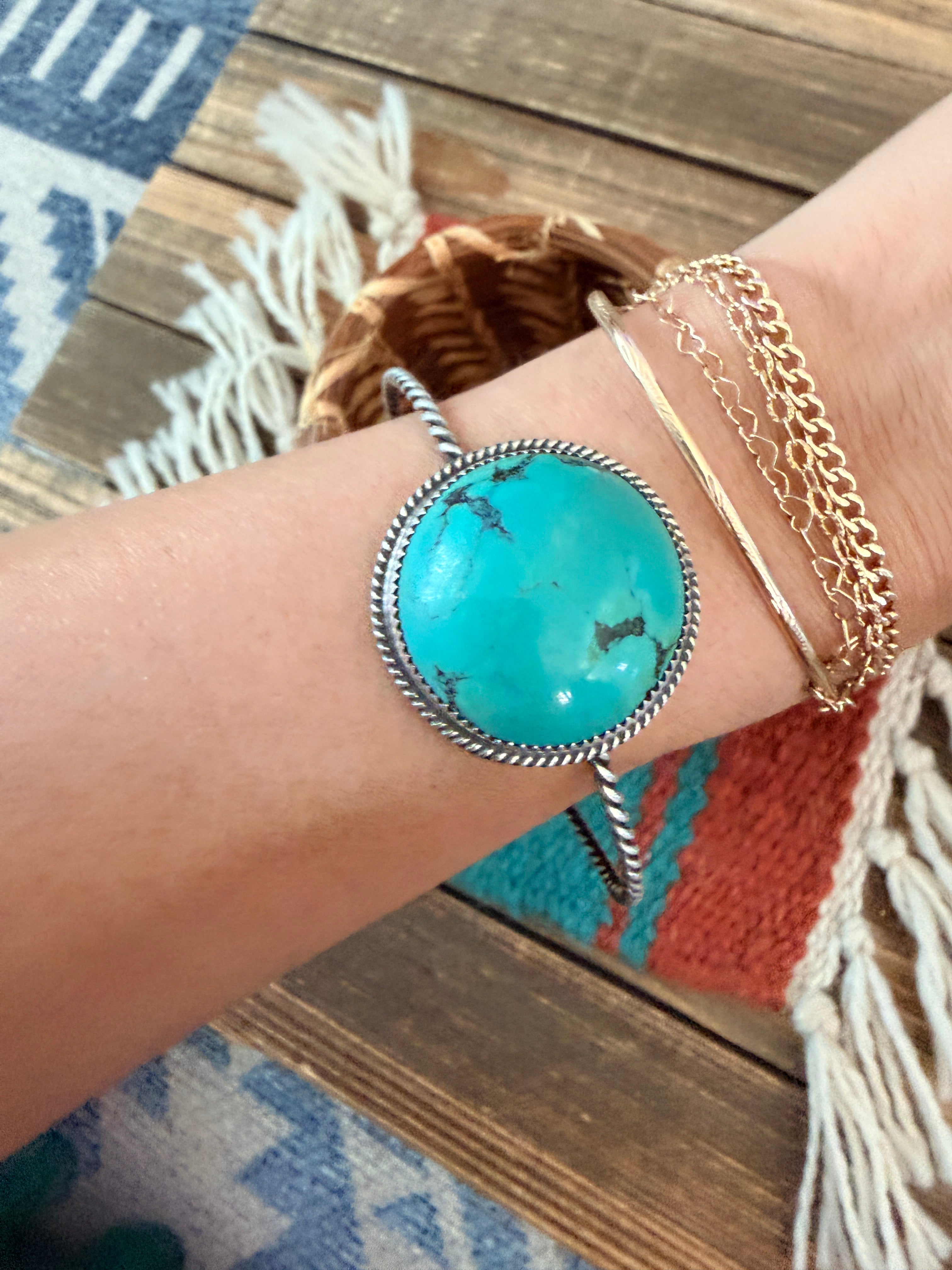 Handmade Turquoise & Sterling Silver Bangle Bracelet