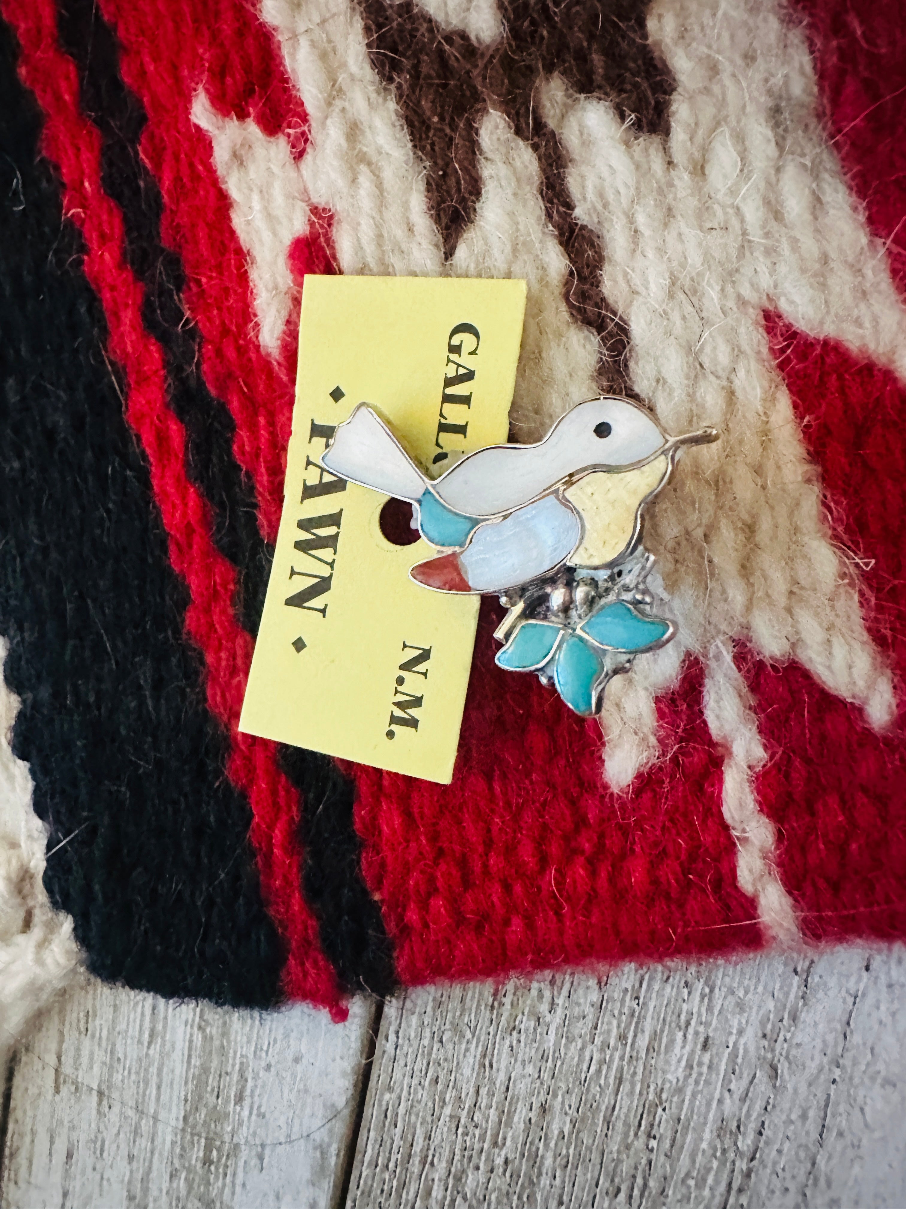 Vintage Old Pawn Multi Stone & Sterling Silver Inlay Bird Brooch/ Pendant