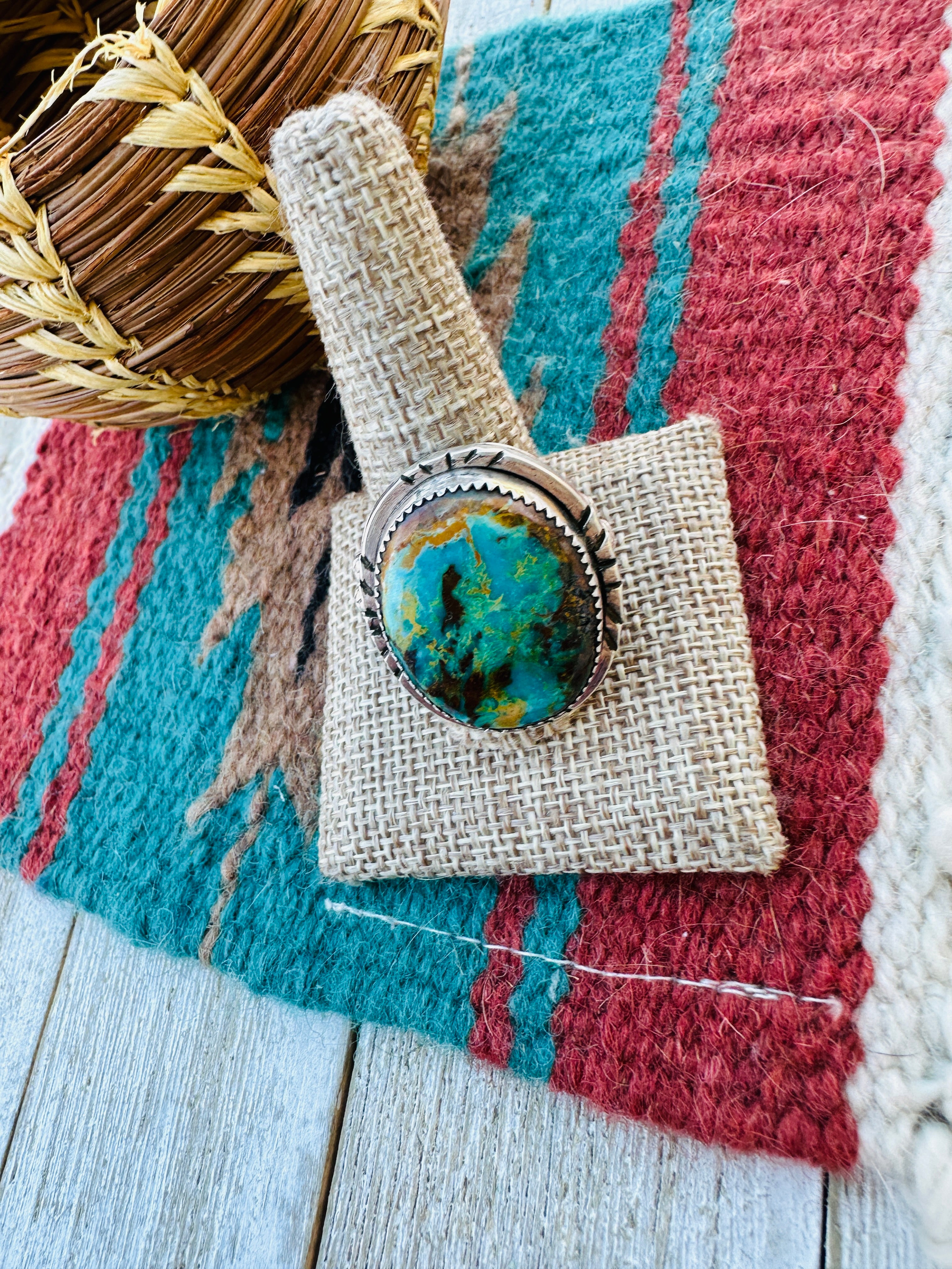 Handcrafted Turquoise & Sterling Silver Ring Size 12