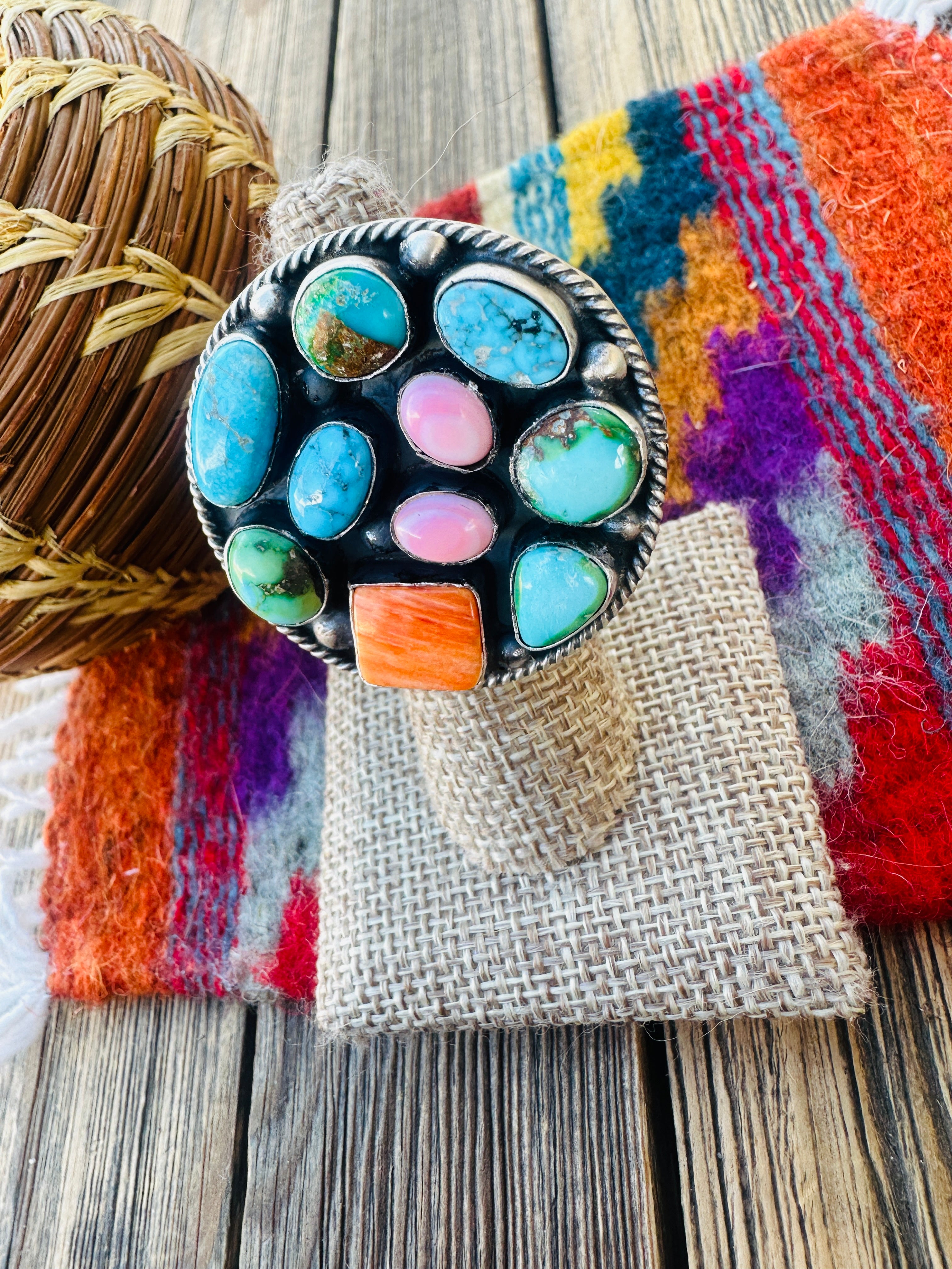 Handcrafted Sterling Silver & Multi Stone Cluster Adjustable Ring by Vicky Hicks