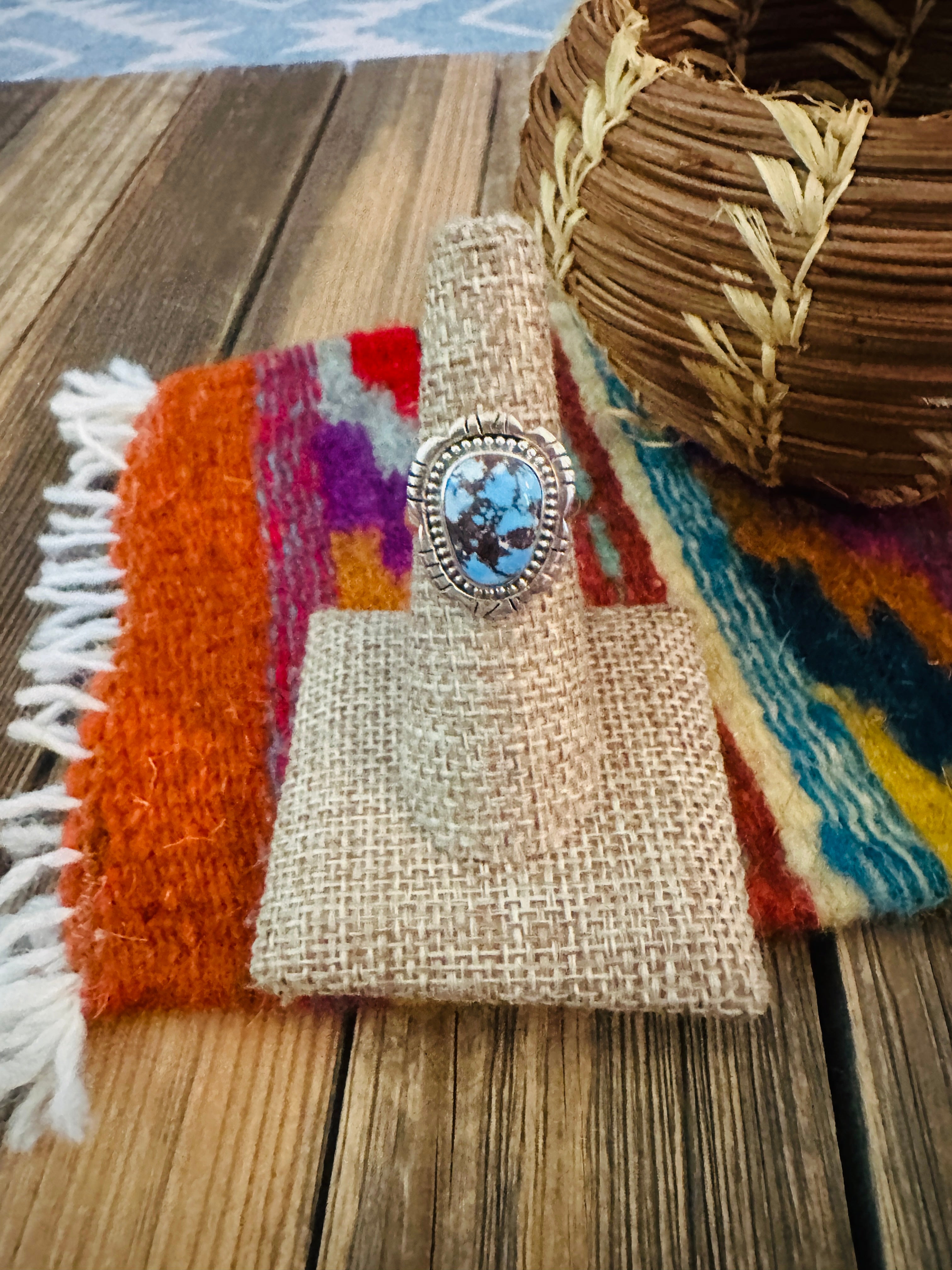 Handcrafted Golden Hills Turquoise & Sterling Silver Ring Size 7