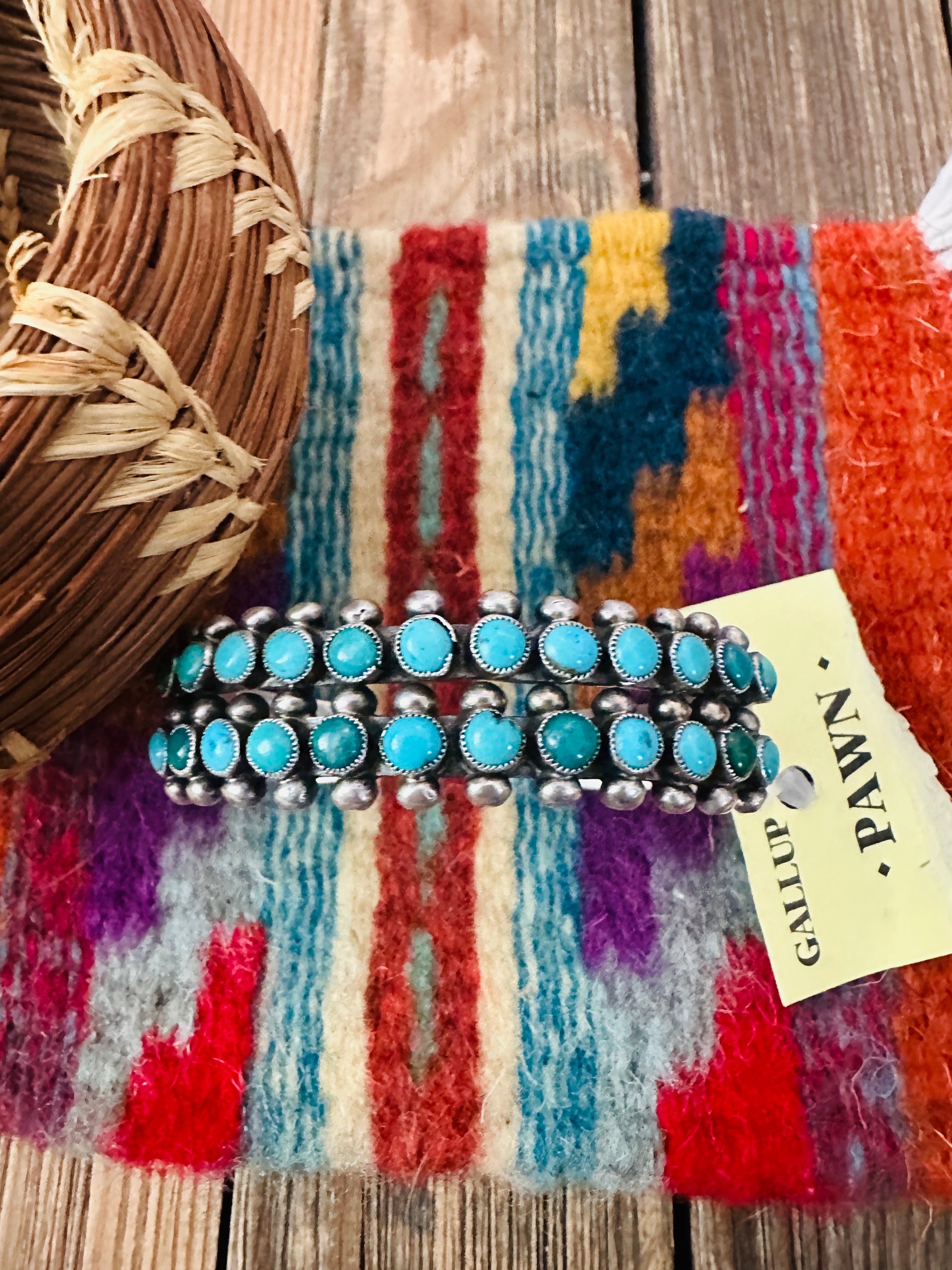 Handcrafted Old Pawn Sterling Silver & Turquoise Cuff Bracelet