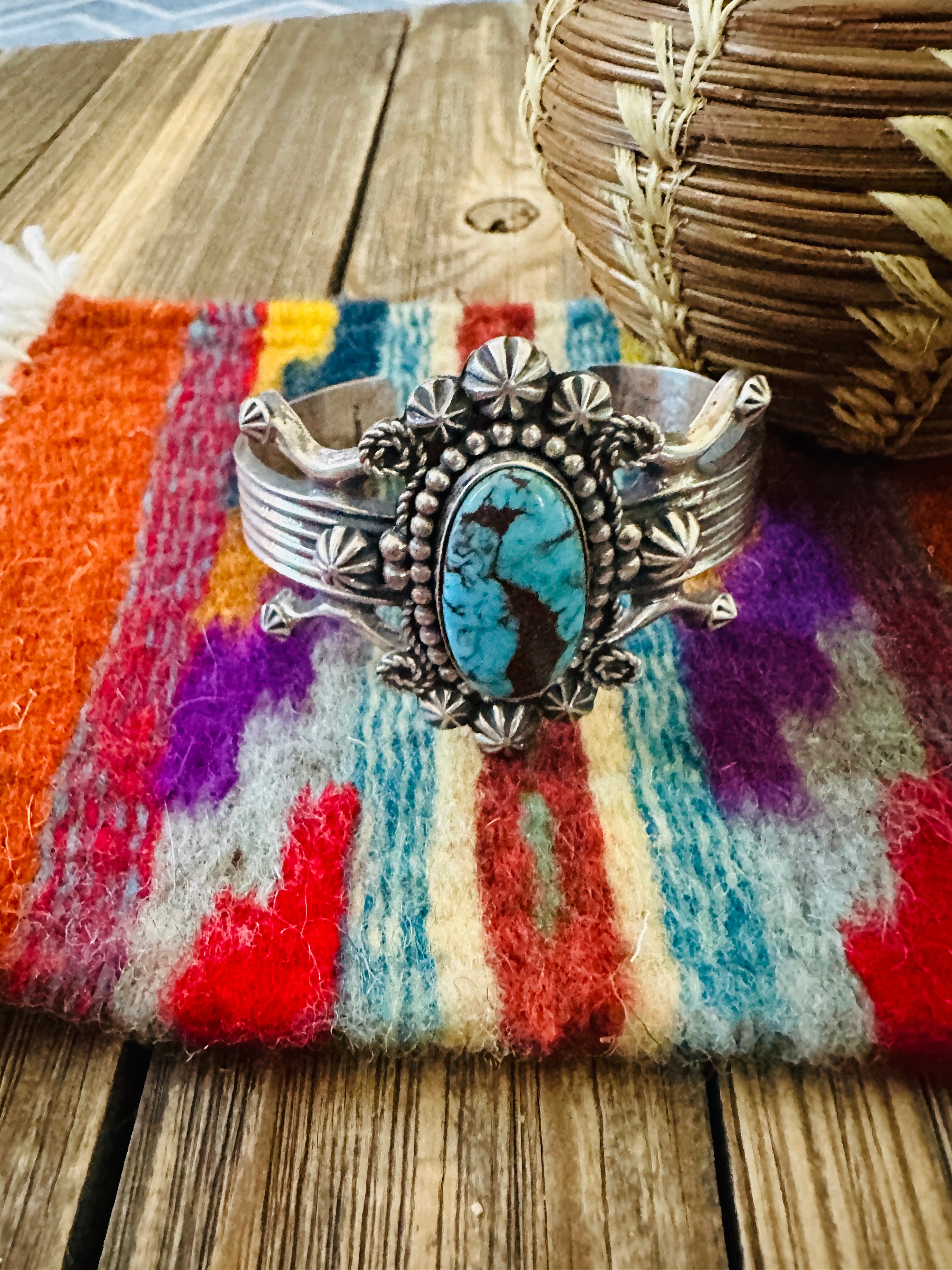 Handcrafted Egyptian Turquoise & Sterling Silver Cuff Bracelet by Rosella Paxson