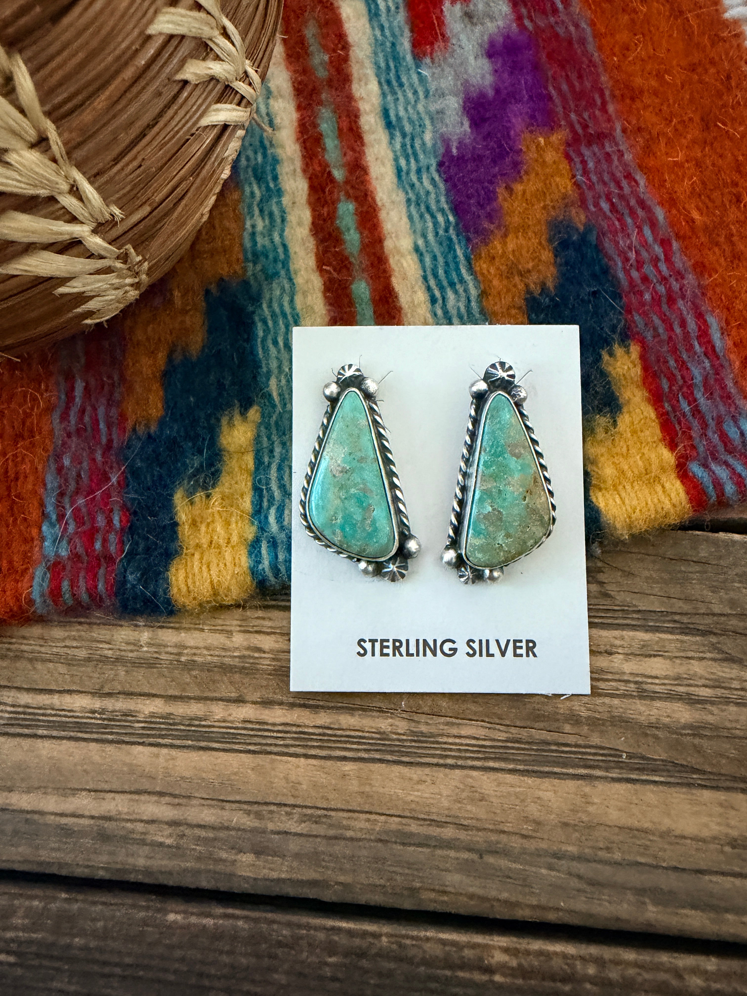 Handcrafted Turquoise & Sterling Silver Post Earrings