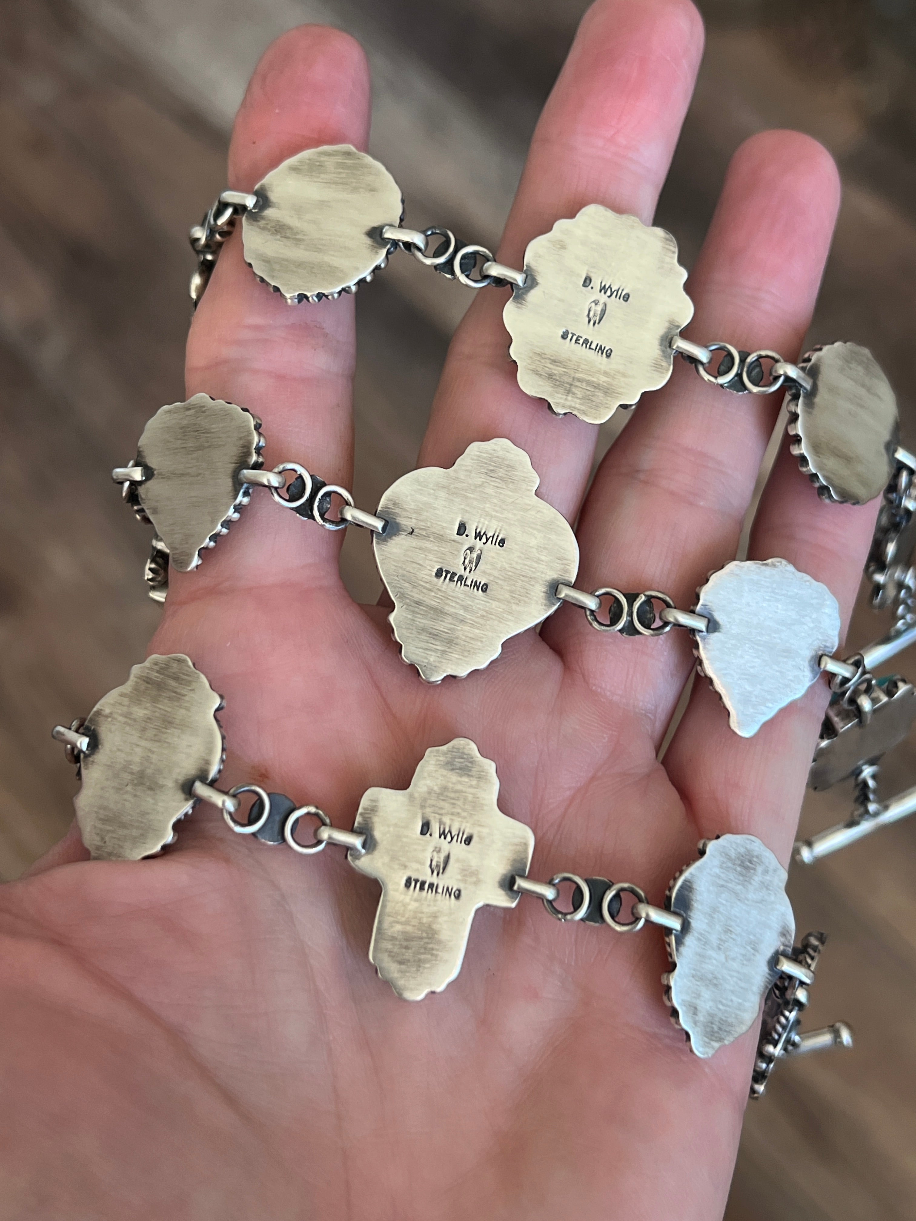 Diane Wylie Handcrafted Sterling Silver, Spiny Oyster, Turquoise & White Buffalo Link Bracelets