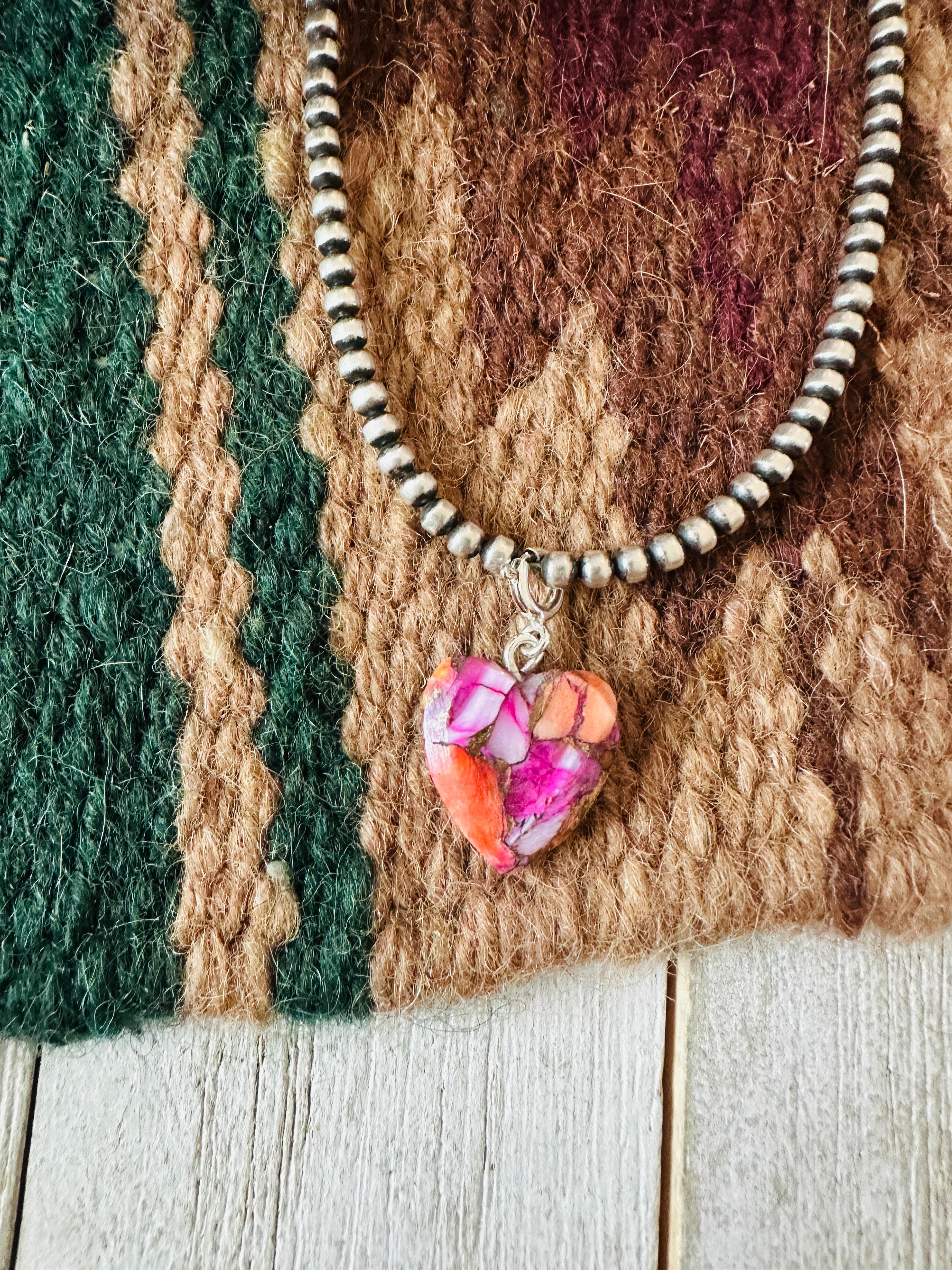 Handcrafted Hand Carved Pink Mojave Heart Charm