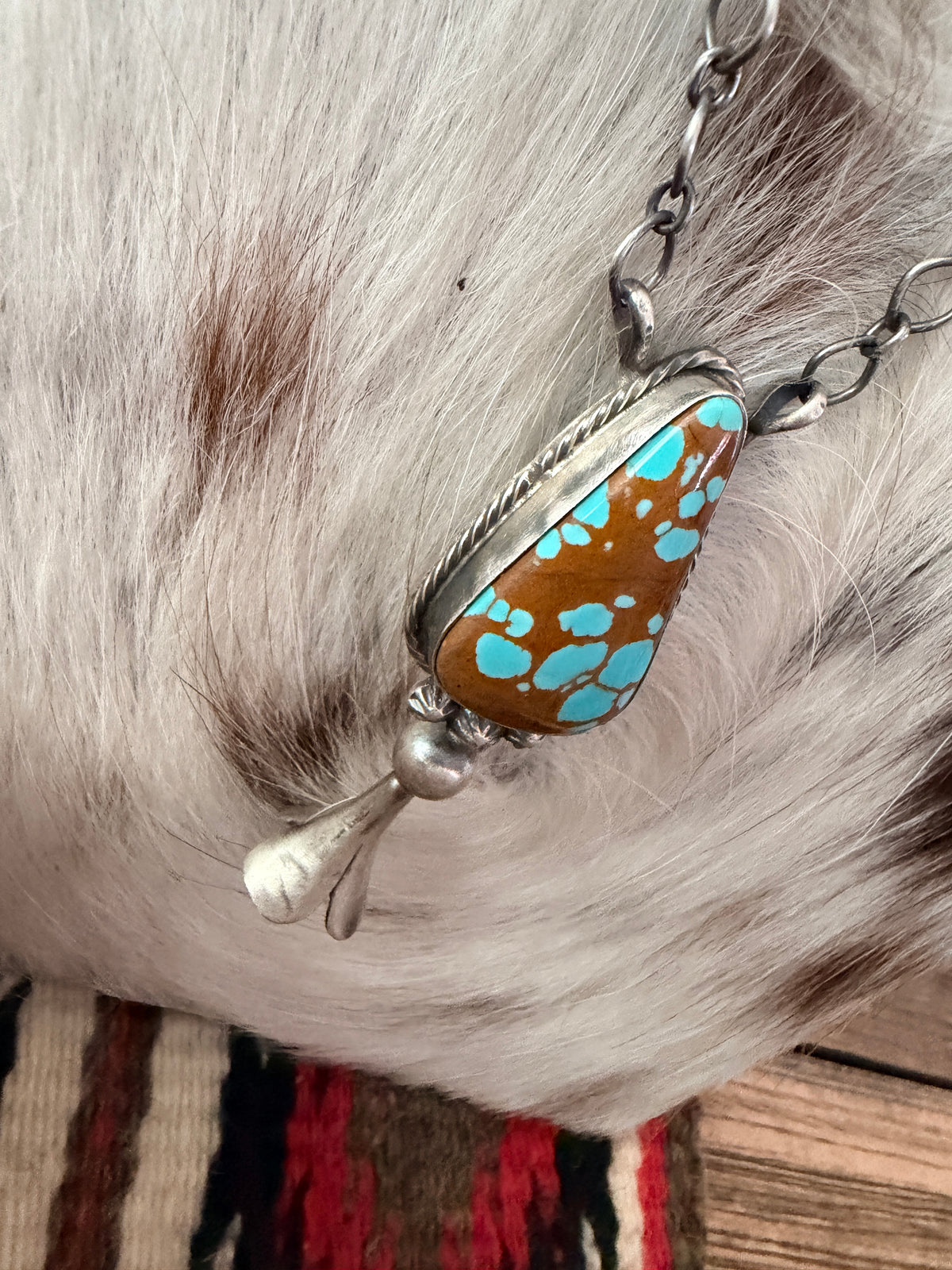 Handcrafted Number 8 Turquoise & Sterling Silver Blossom Necklace by Sheila Becenti