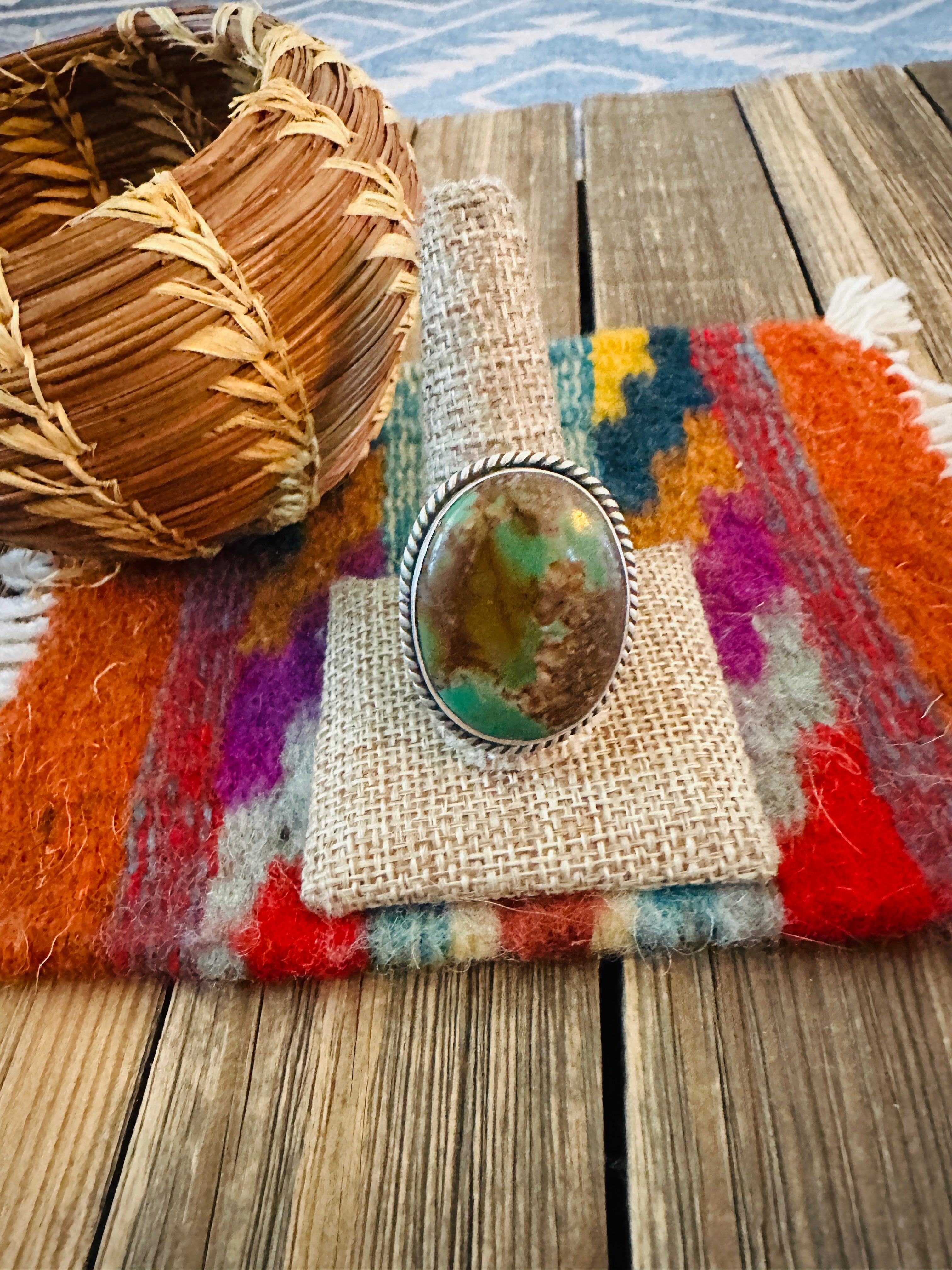 Handcrafted Turquoise & Sterling Silver Ring by Patrick Yazzie Size 11.5