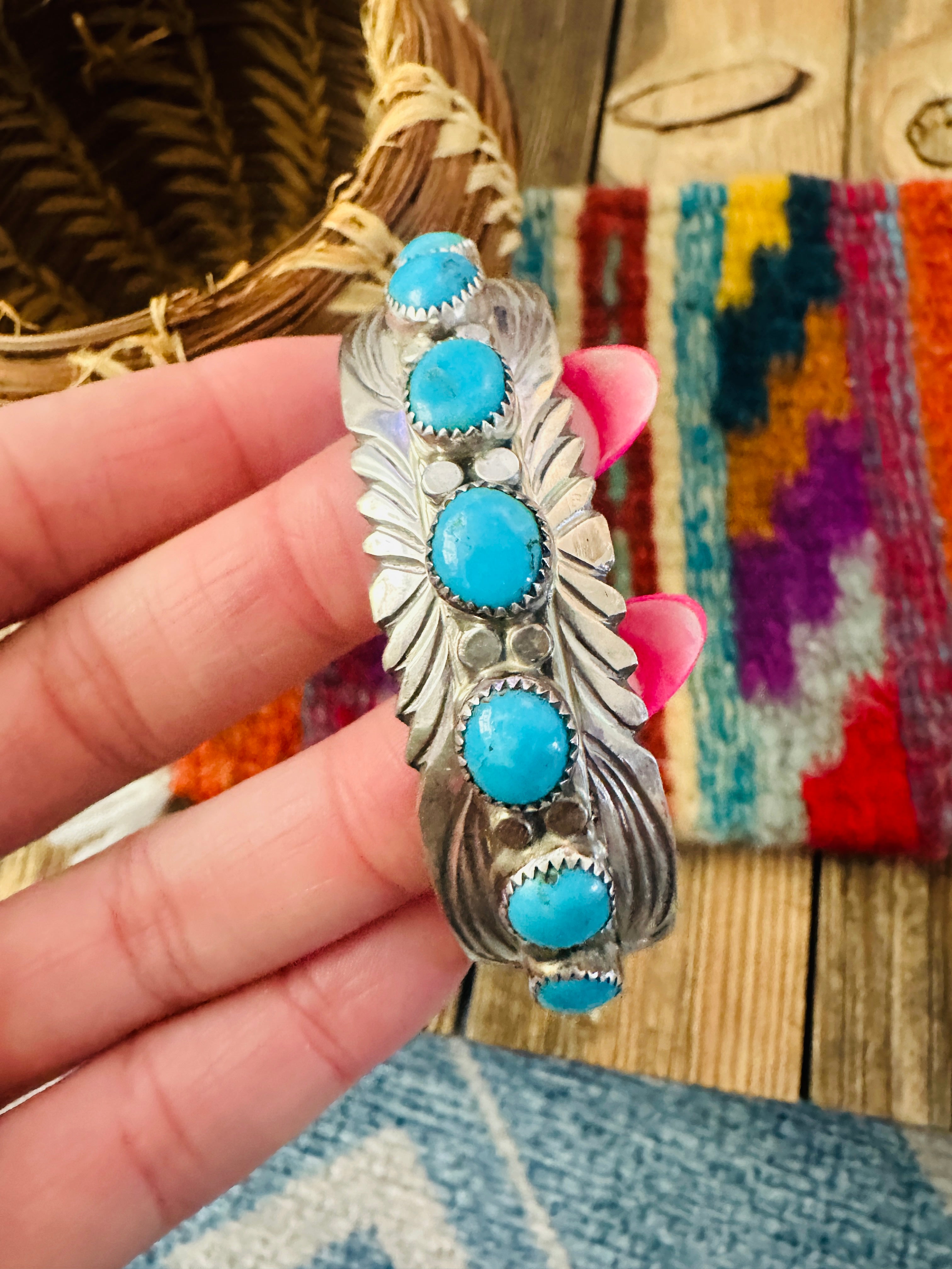 Handcrafted Old Pawn Sterling Silver & Turquoise Cuff Bracelet