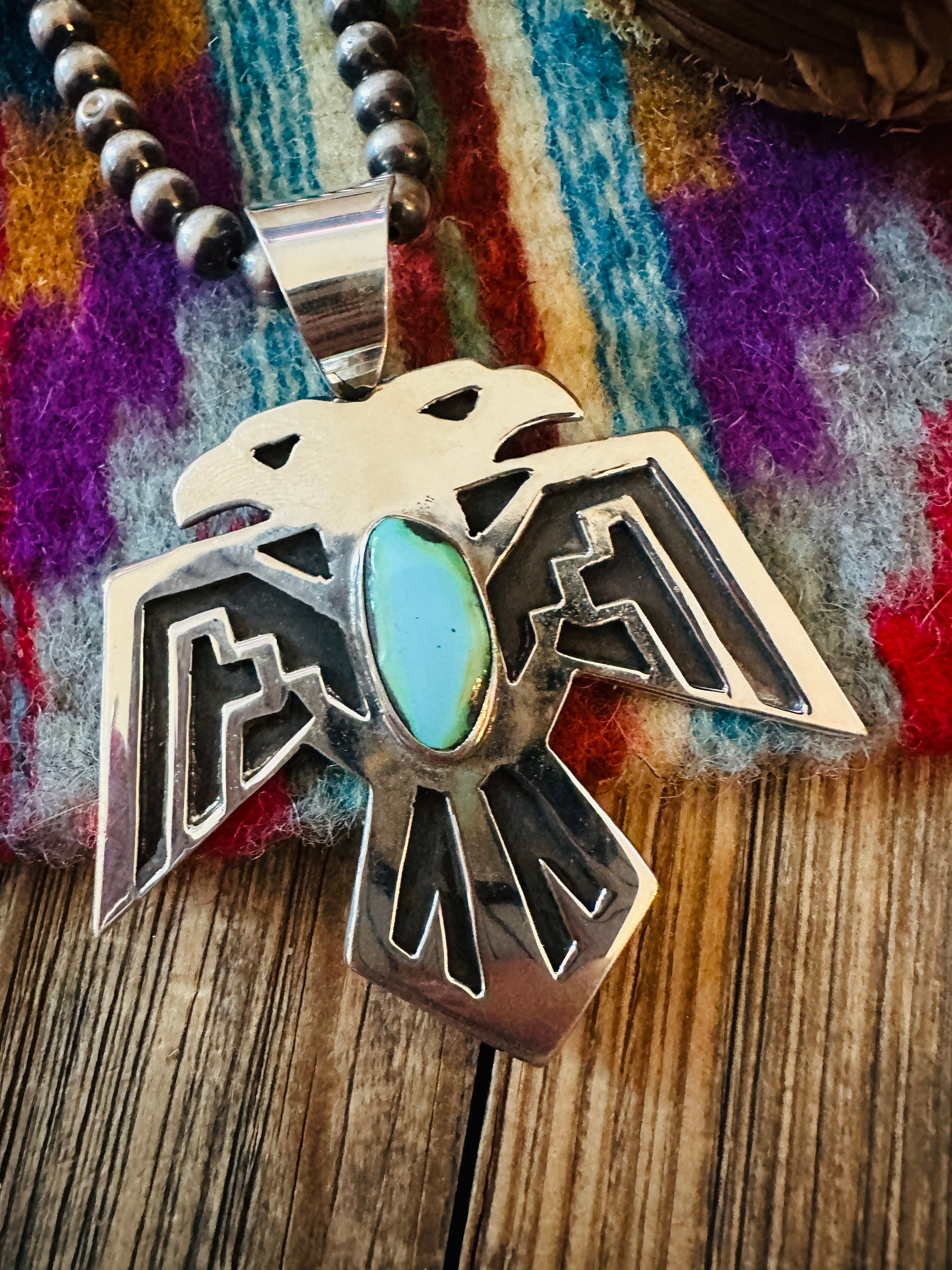 Handcrafted Sterling Silver & Turquoise Thunderbird Pendant